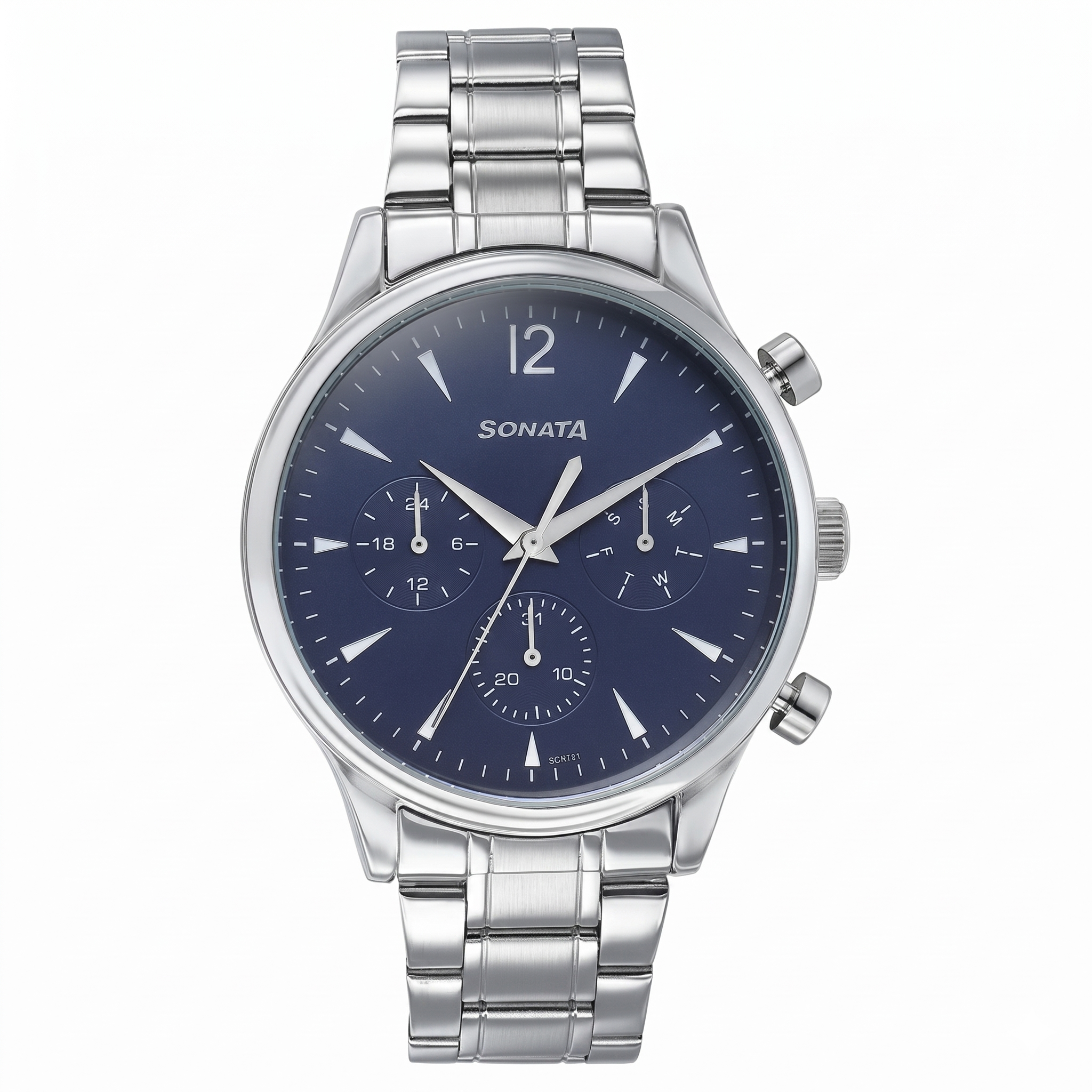 Sonata 77146SM02 | Sonata Wedding Edit Quartz Multifunction Blue Dial Stainless Steel Strap Watch For Men