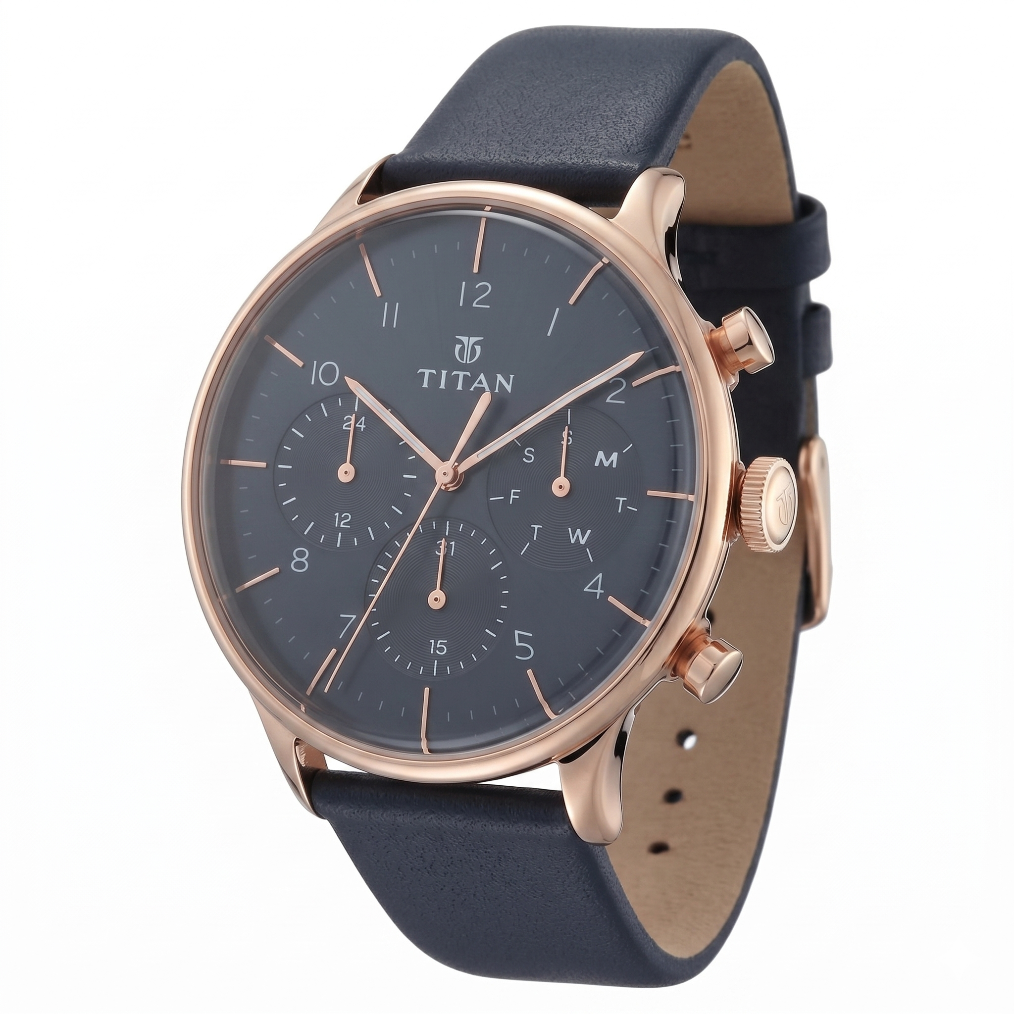 Titan 90102WL02 | Titan Quartz Multifunction Blue Dial Leather Strap Watch for Men