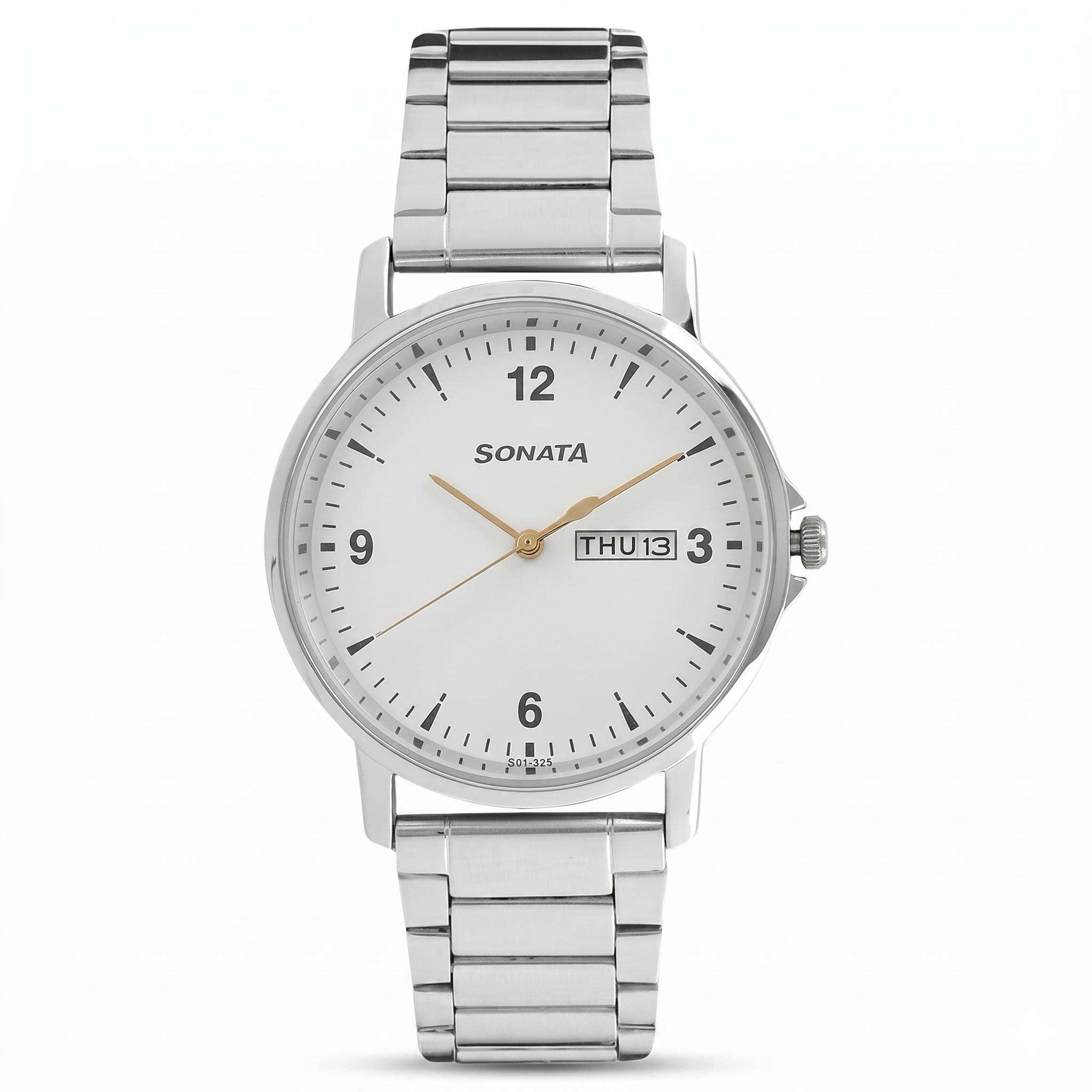 Sonata 77083SM01 | Sonata Quartz Analog with Day and Date White Dial Stainless Steel Strap Watch for Men