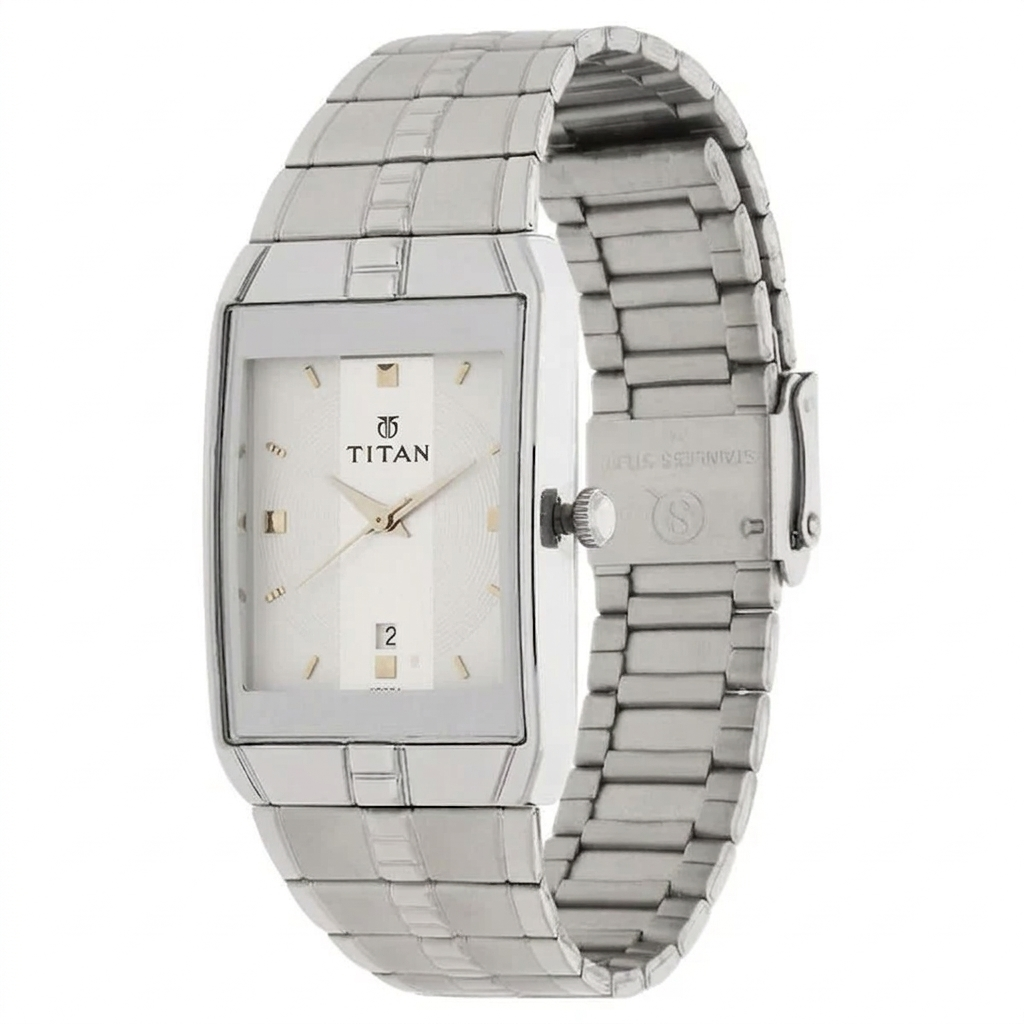 Titan 9151SM01 | Titan Quartz Analog with Date White Dial Stainless Steel Strap Watch for Men