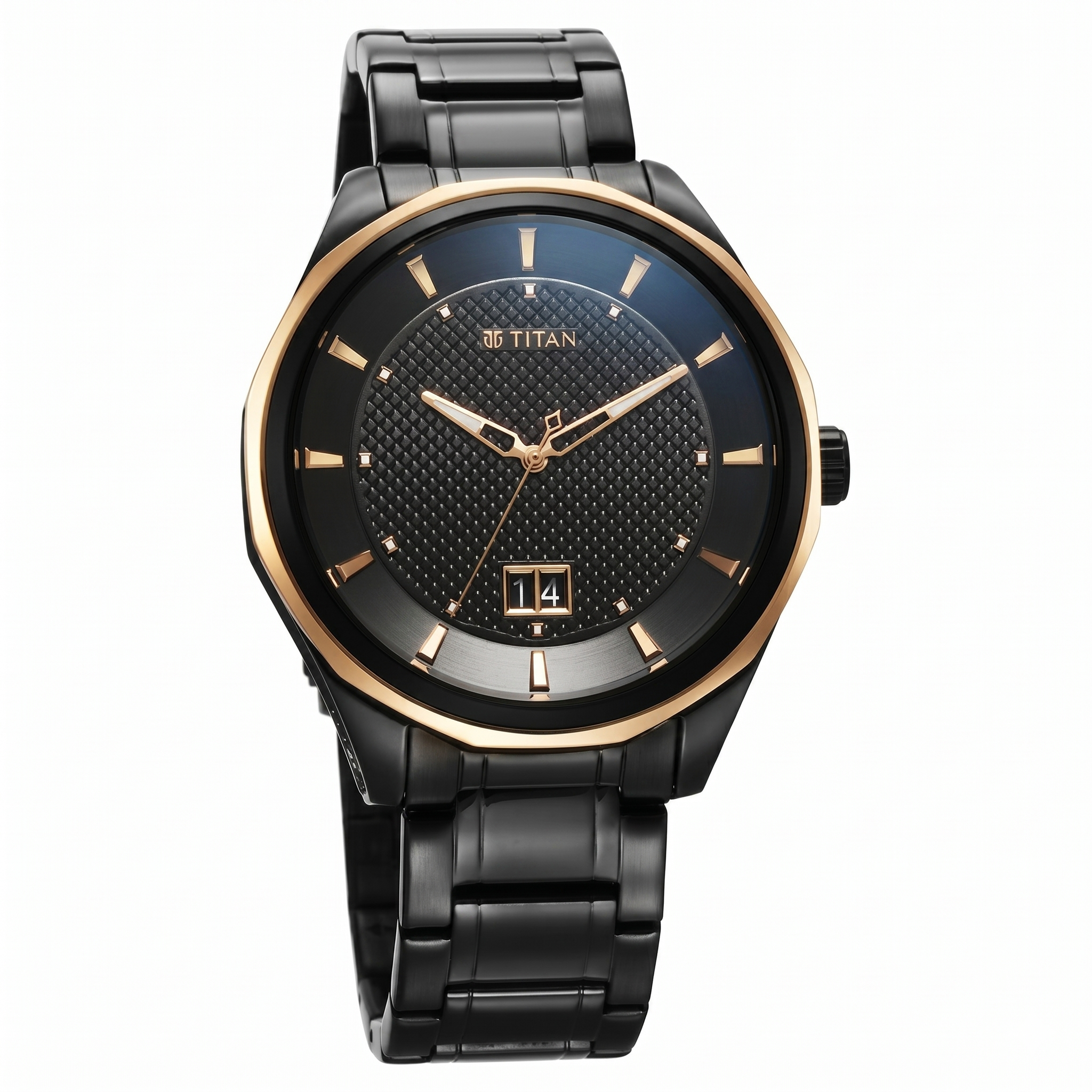 TItan 1829KM04 | Titan Regalia Opulent Quartz Analog with Date Black Dial Black Stainless Steel Strap Watch for Men