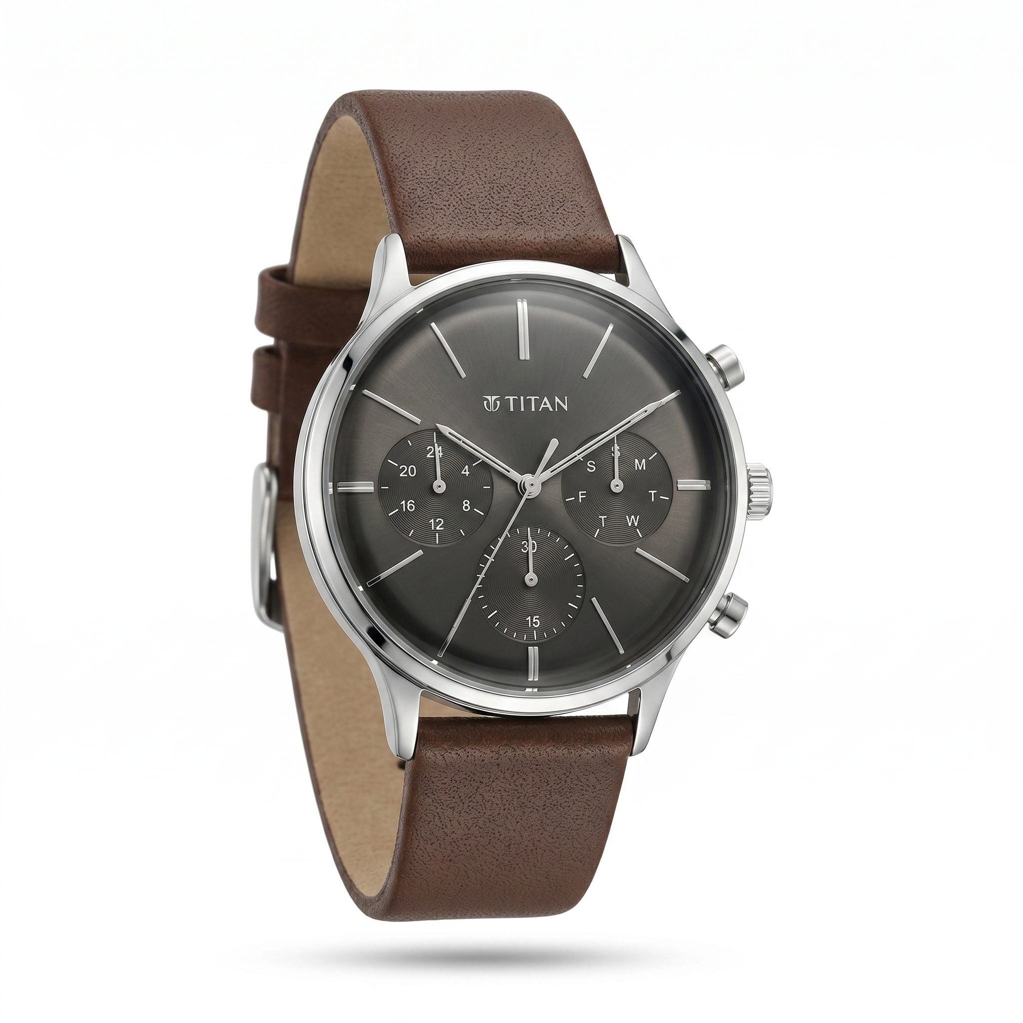 Titan 90134SL02 | Titan Quartz Multifunction Brown Dial Leather Strap Watch for Men