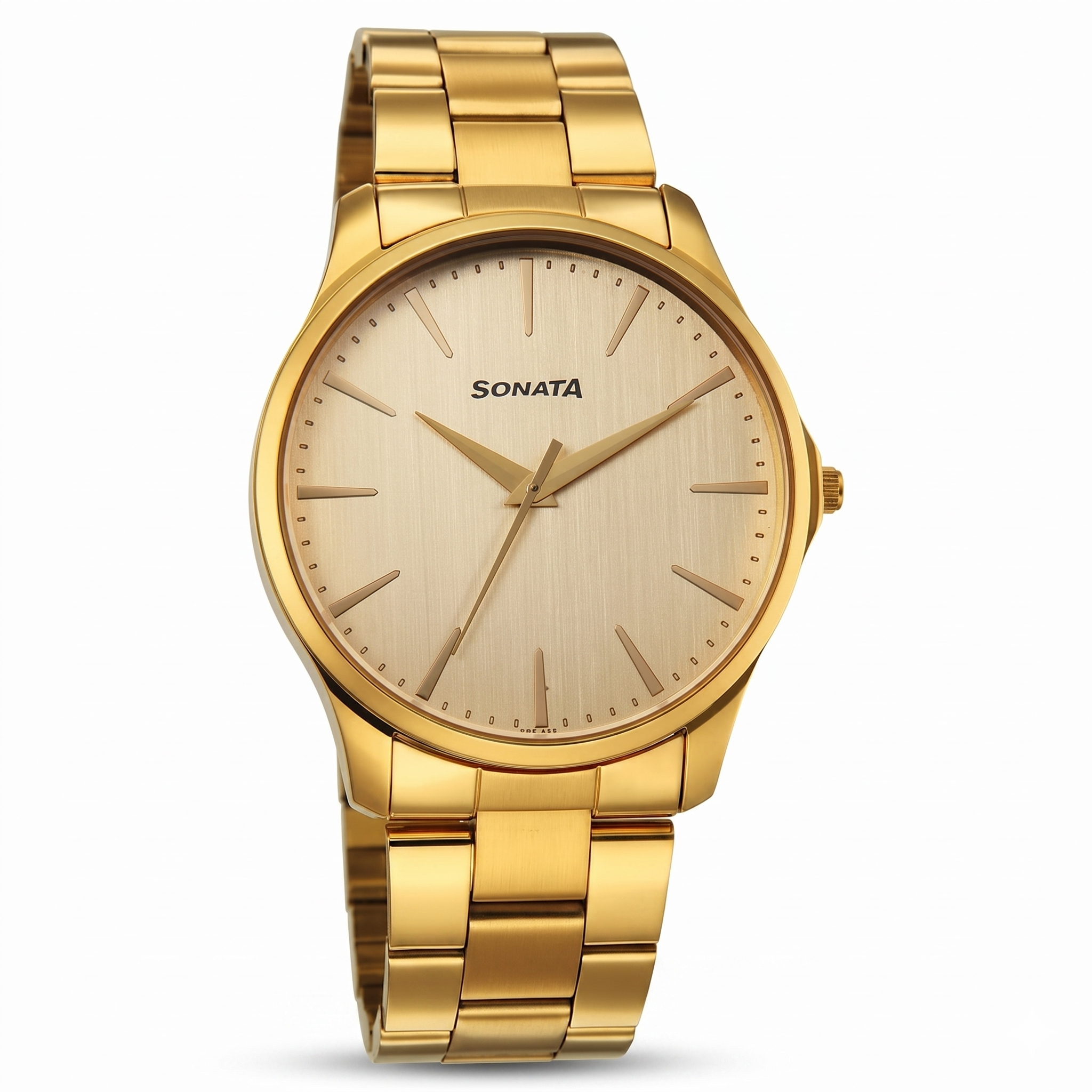 Sonata 77163YM05 | Sonata Traditional Essentials Quartz Analog Champagne Dial Golden Metal Strap Watch For Men