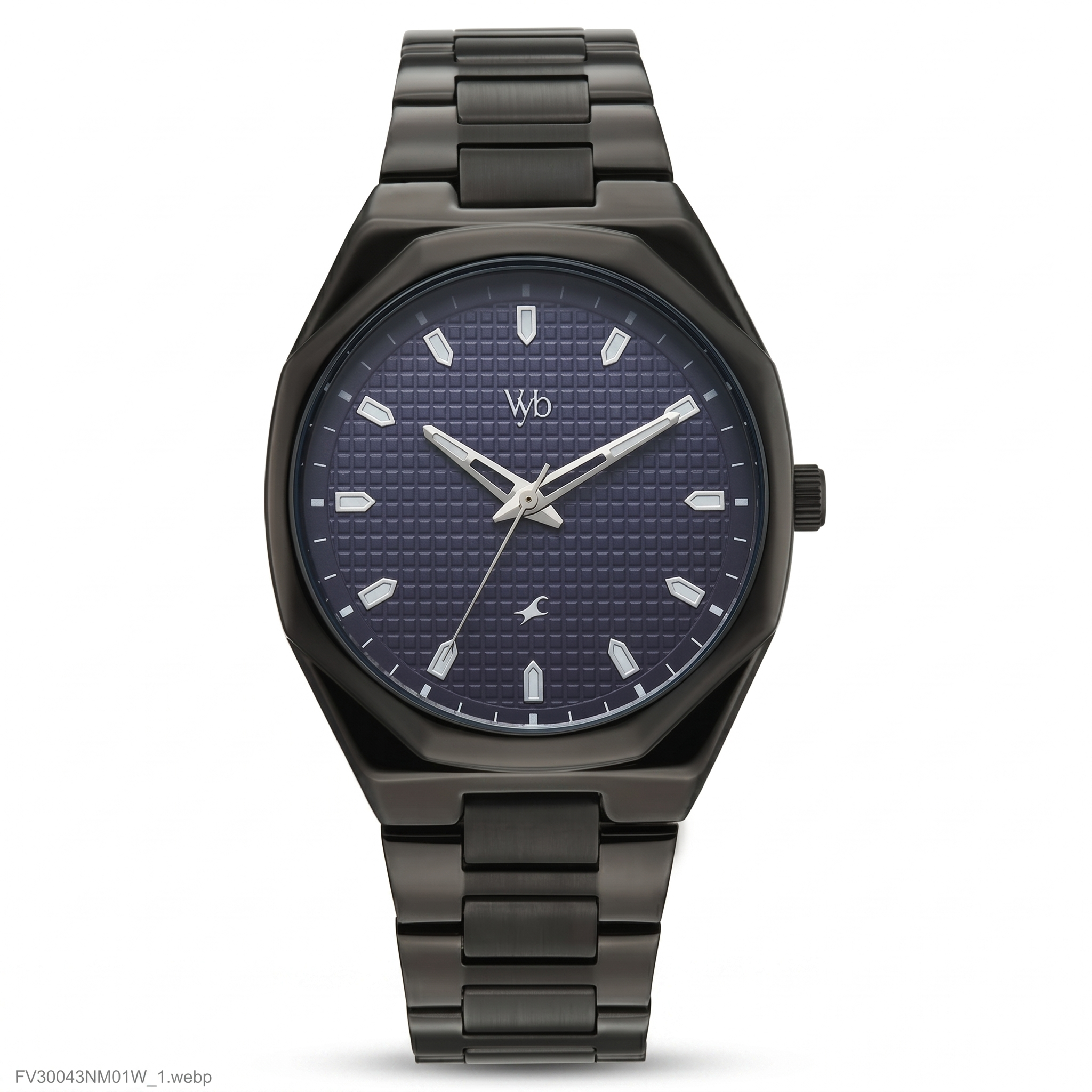 Fastrack FV30043NM01 | Vyb Nimbus By Fastrack Quartz Analog Purple Dial Black Metal Strap Watch For Guys
