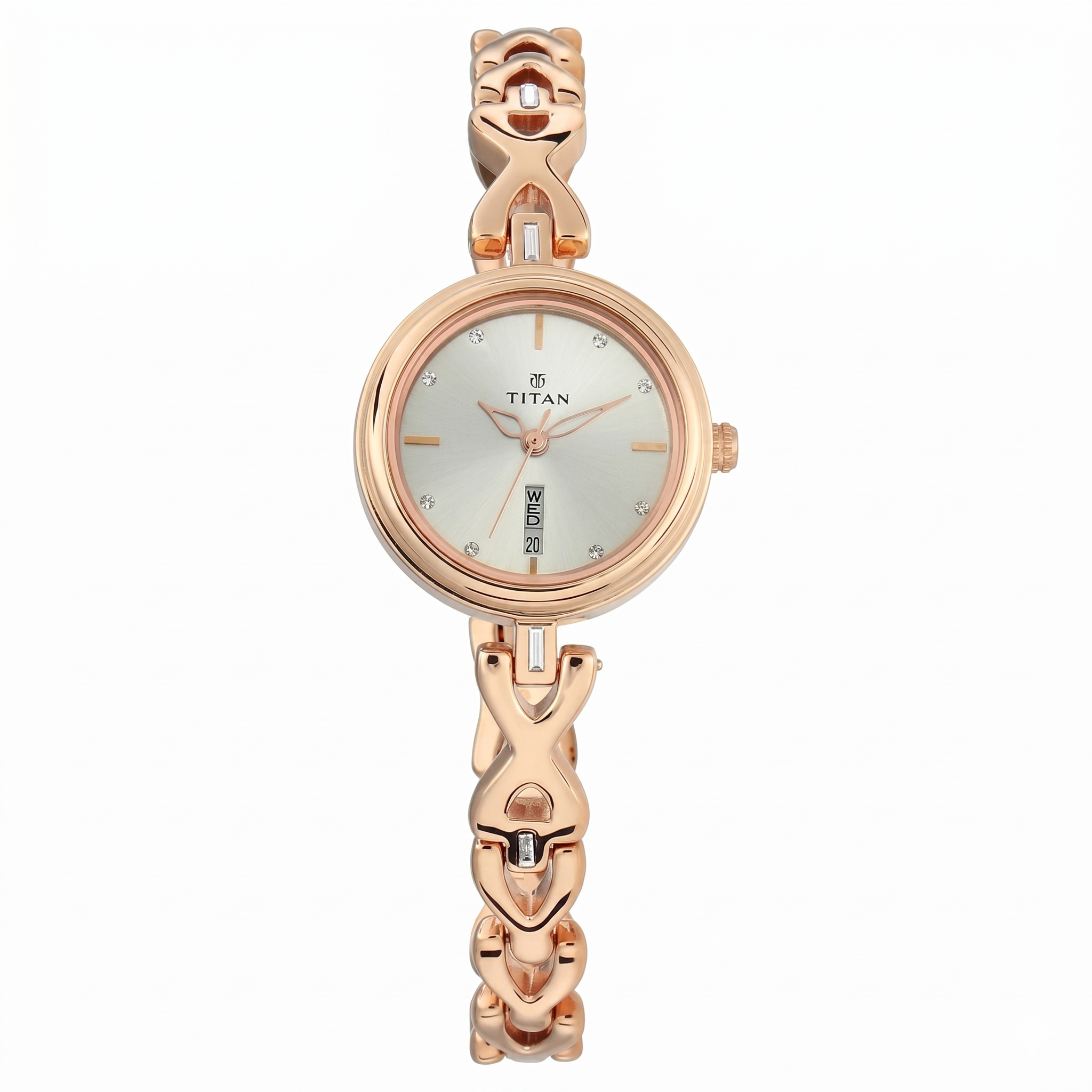 Titan 2601WM01 | Titan Quartz Analog with Day and Date Silver Dial Metal Strap Watch for Women
