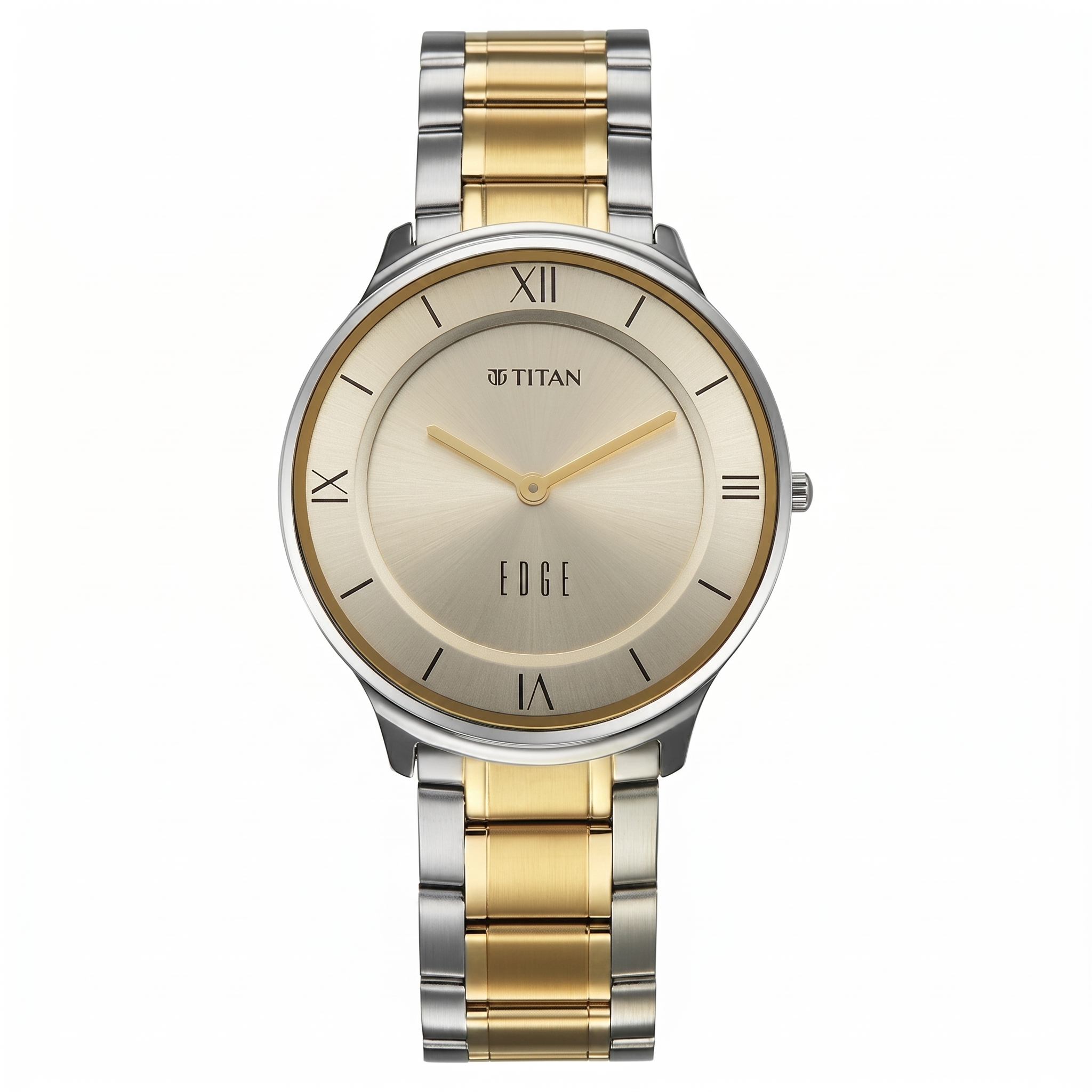 Titan 1843BM01 | Titan Edge Gleam Quartz Analog Champagne Dial Two Toned Stainless Steel Strap Watch For Men