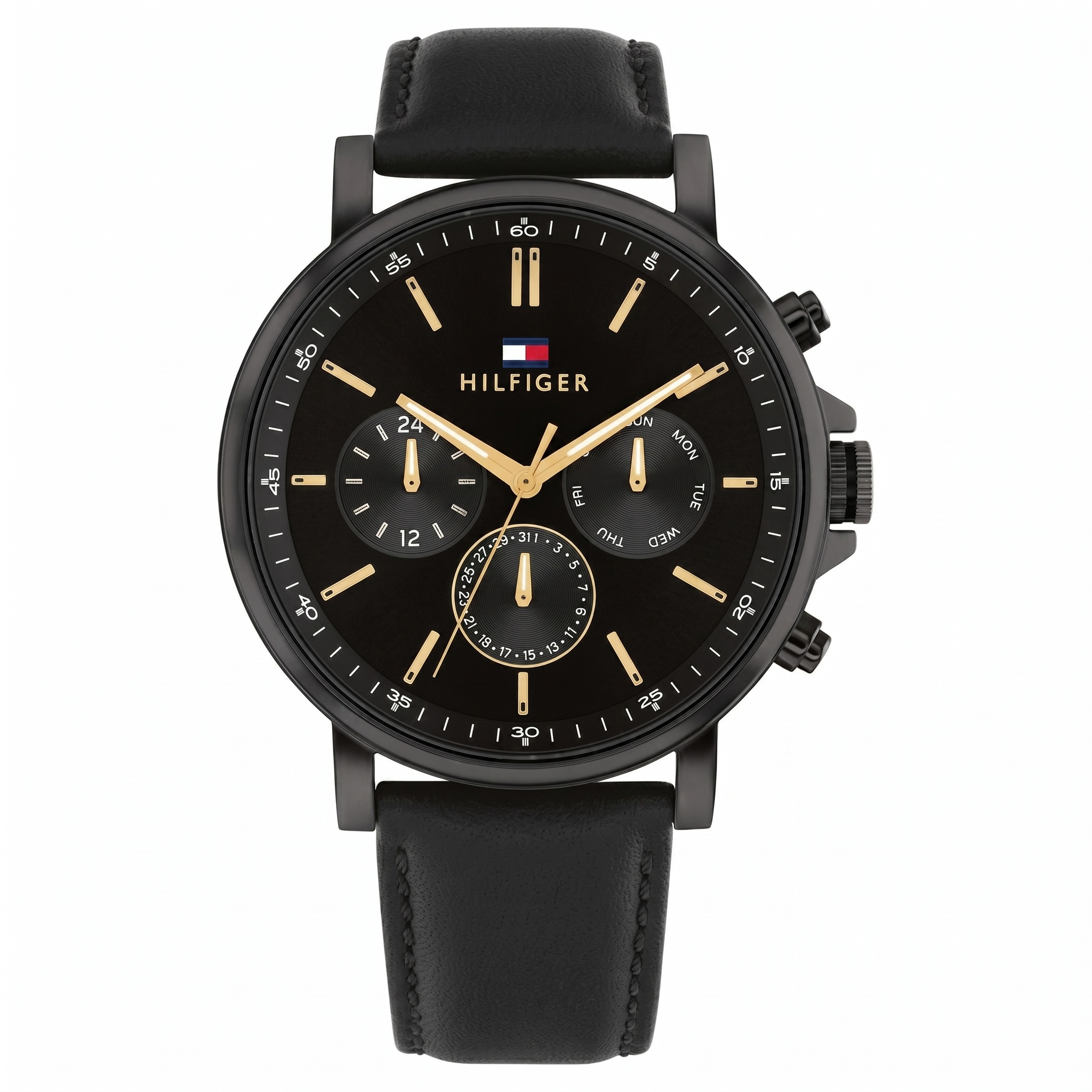 Tommy Hilfiger TH1792144 | Tommy Hilfiger Multifunction Black Round Dial Black Leather Strap Watch For Men