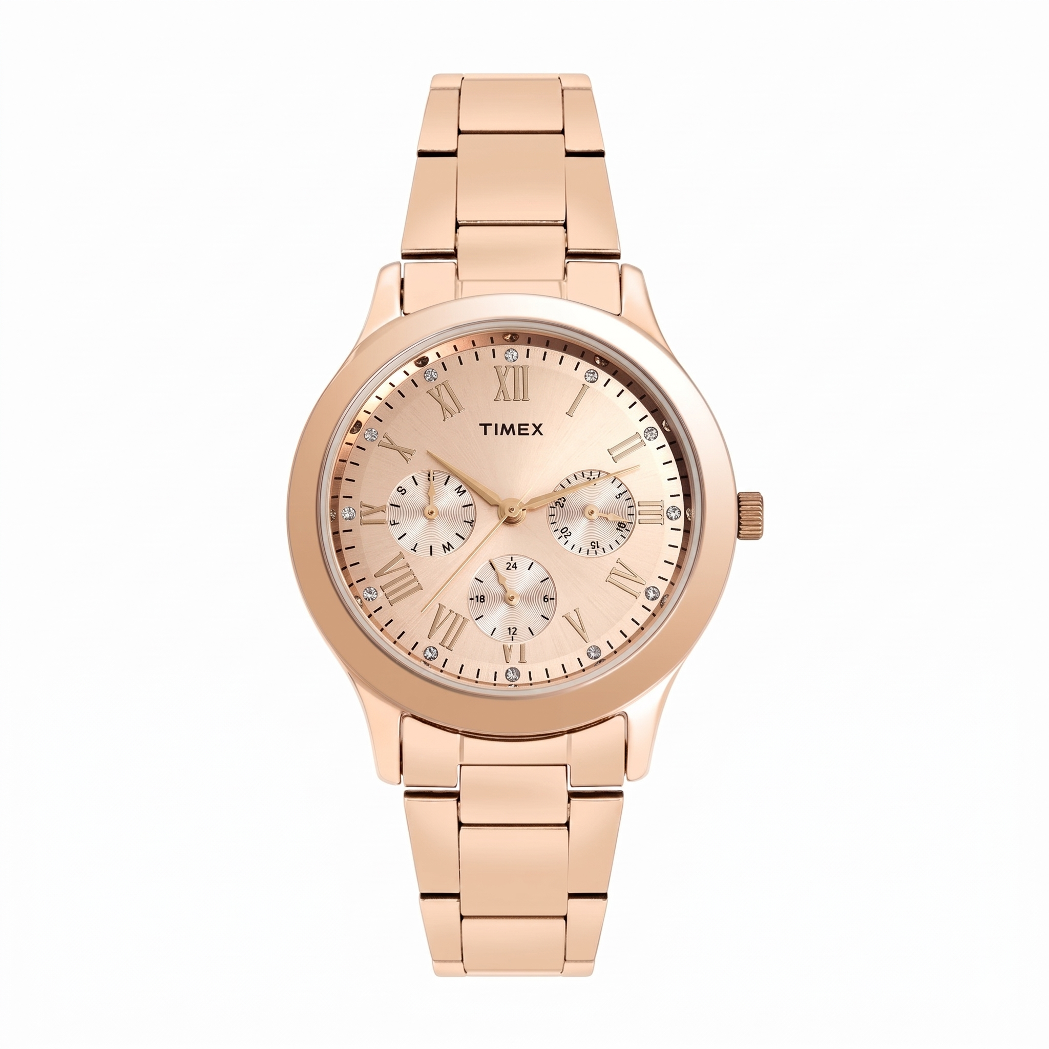 Timex TW000Q810 | Timex Fashion Women's Rose Gold Dial Round Case Multifunction Function Watch.