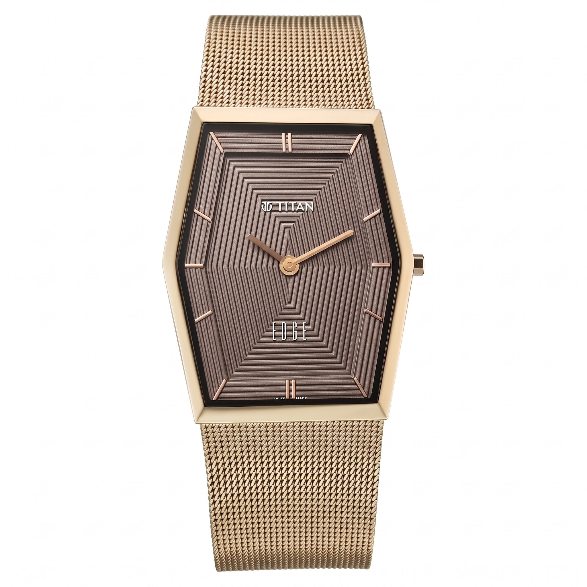 Titan 2785QM01 | Titan Edge Whimsey Quartz Analog Brown Dial Golden Stainless Steel Strap Watch For Women