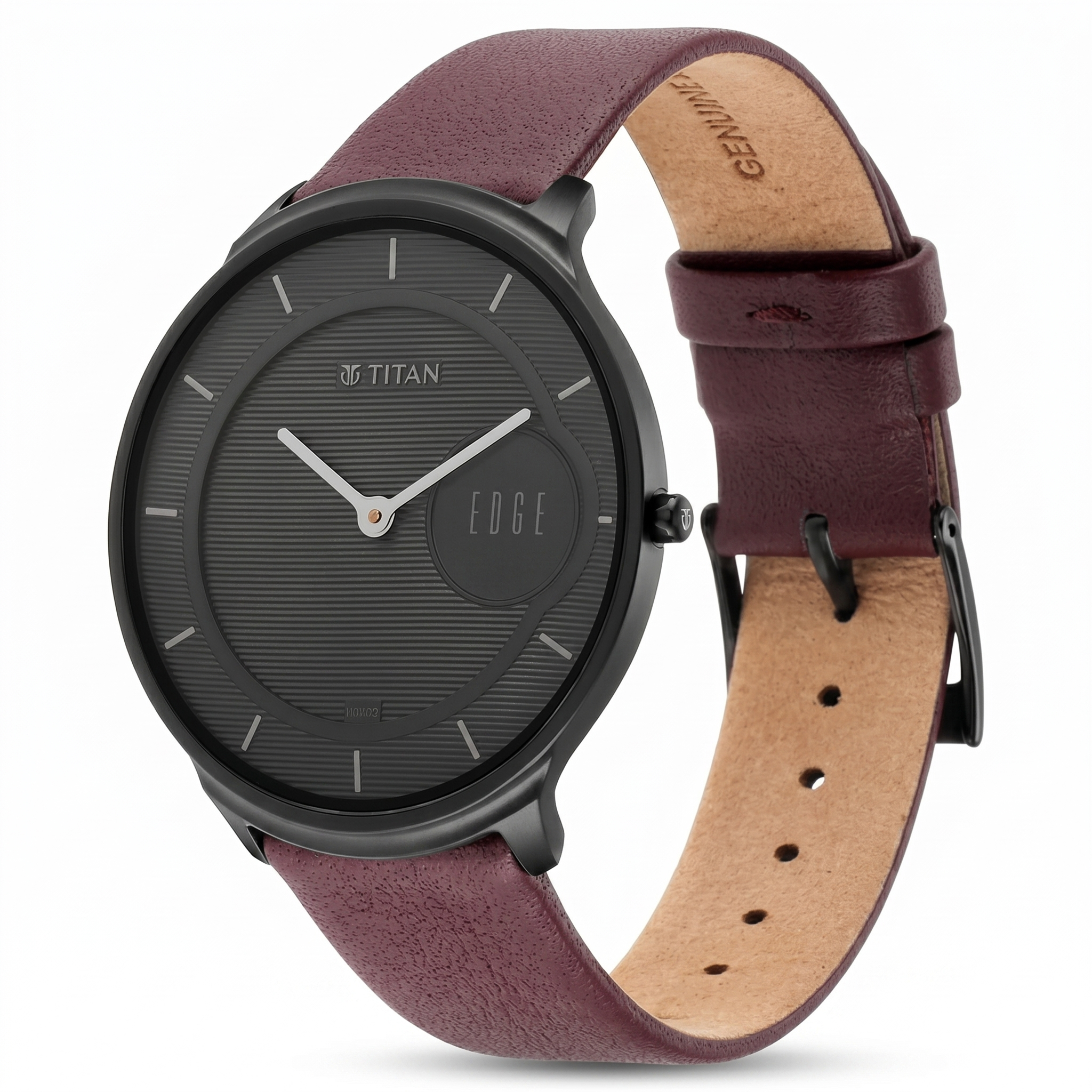 Titan 1843NL01 | Titan Edge Slim Leather Strap Black Dial Analog Watch for Men