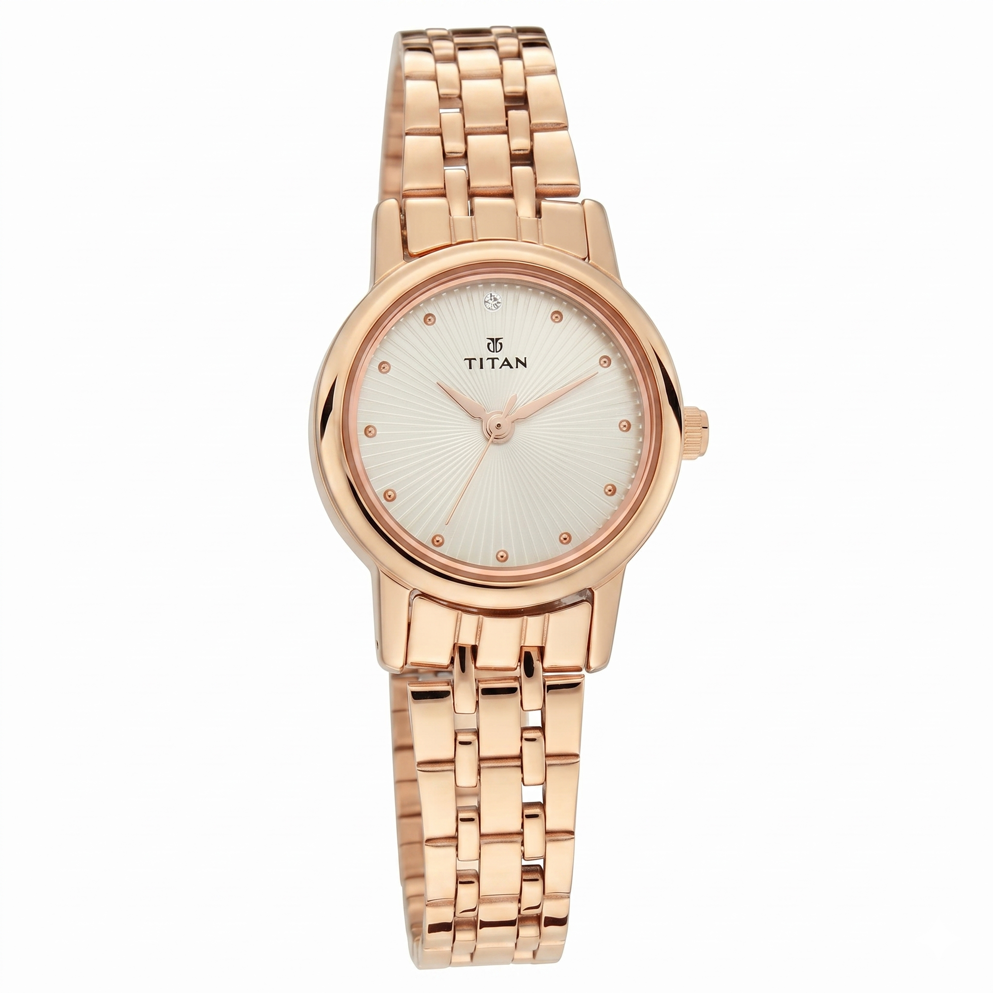 Titan 2593WM01 | Titan Quartz Analog Silver Dial Rose Gold Stainless Steel Strap Watch For Women