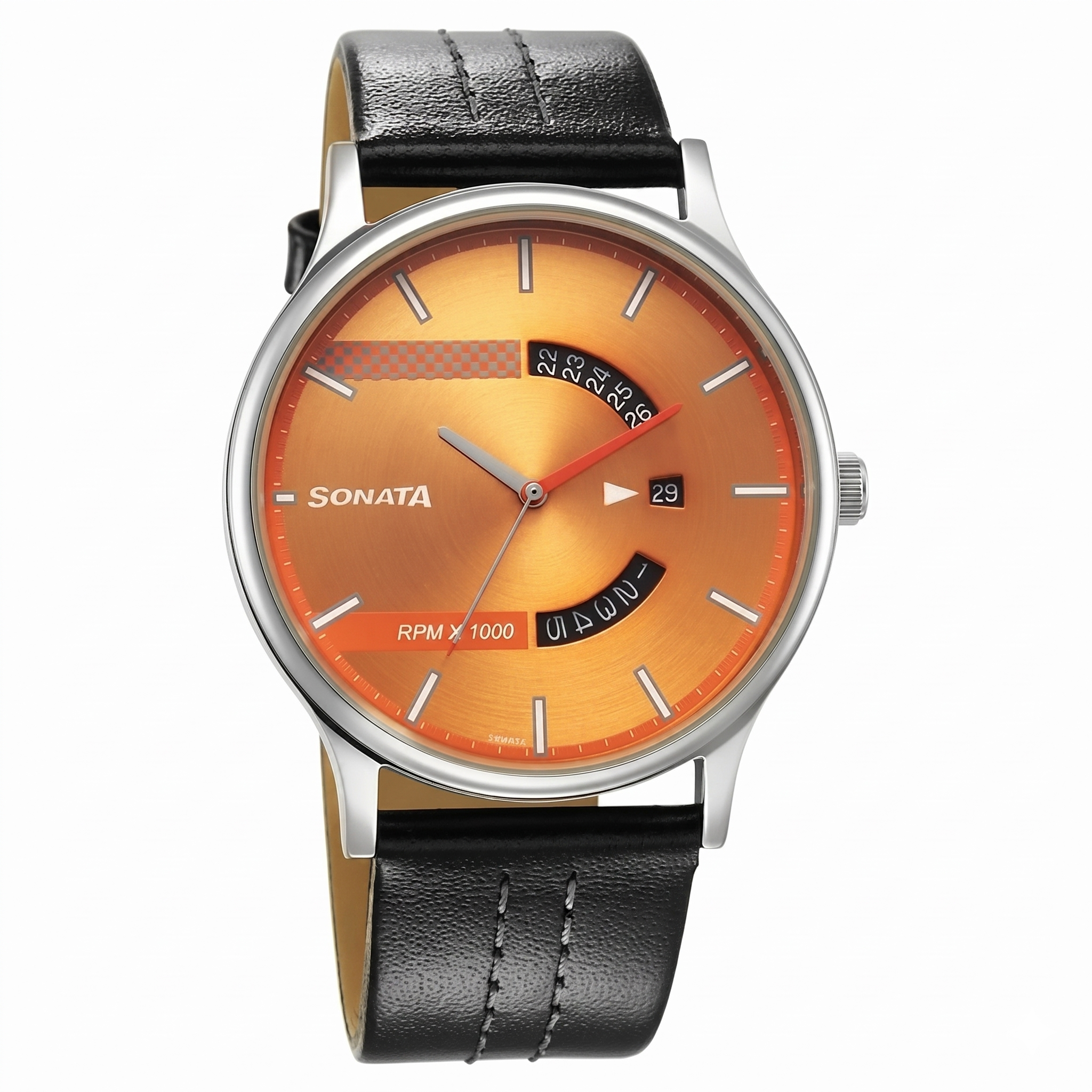 Sonata 77105SL09 | Sonata RPM Yellow Dial Leather Strap Watch for Men