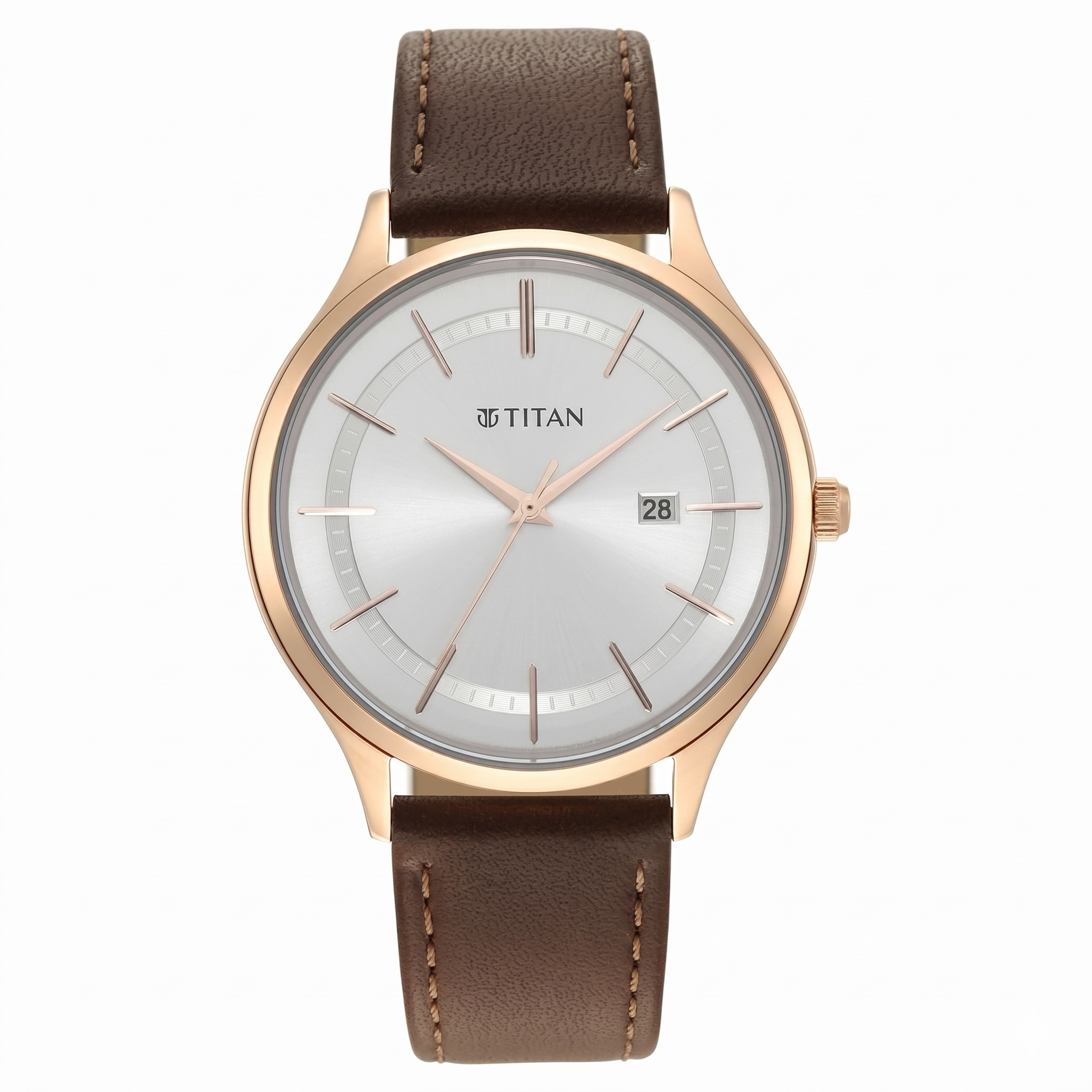 Titan 90142WL01 | Titan Classique Slimline Silver Dial Analog with Date Leather Strap watch for Men
