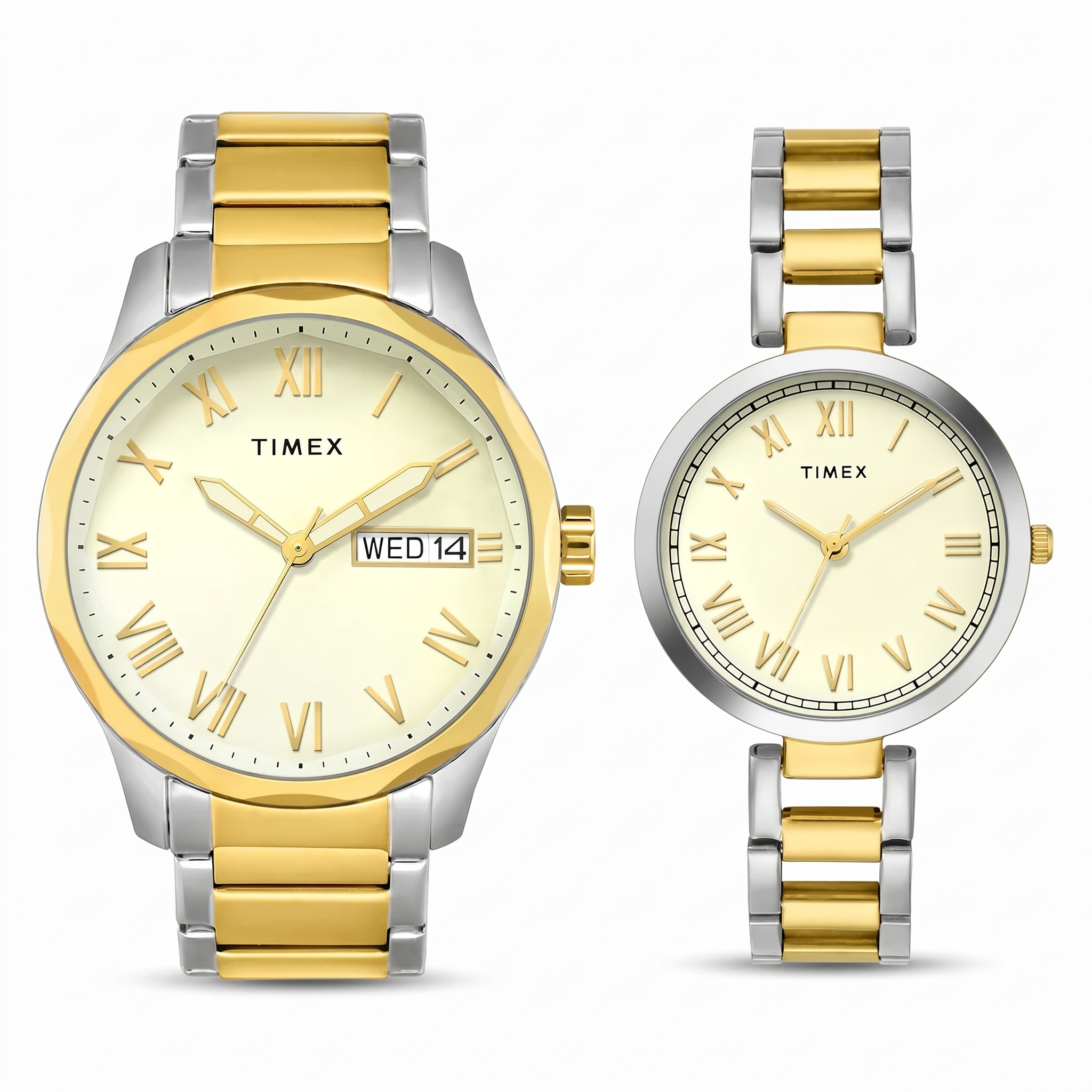 Timex TW00PR341 | TIMEX Tan Round Dial Analog Pair's Watch