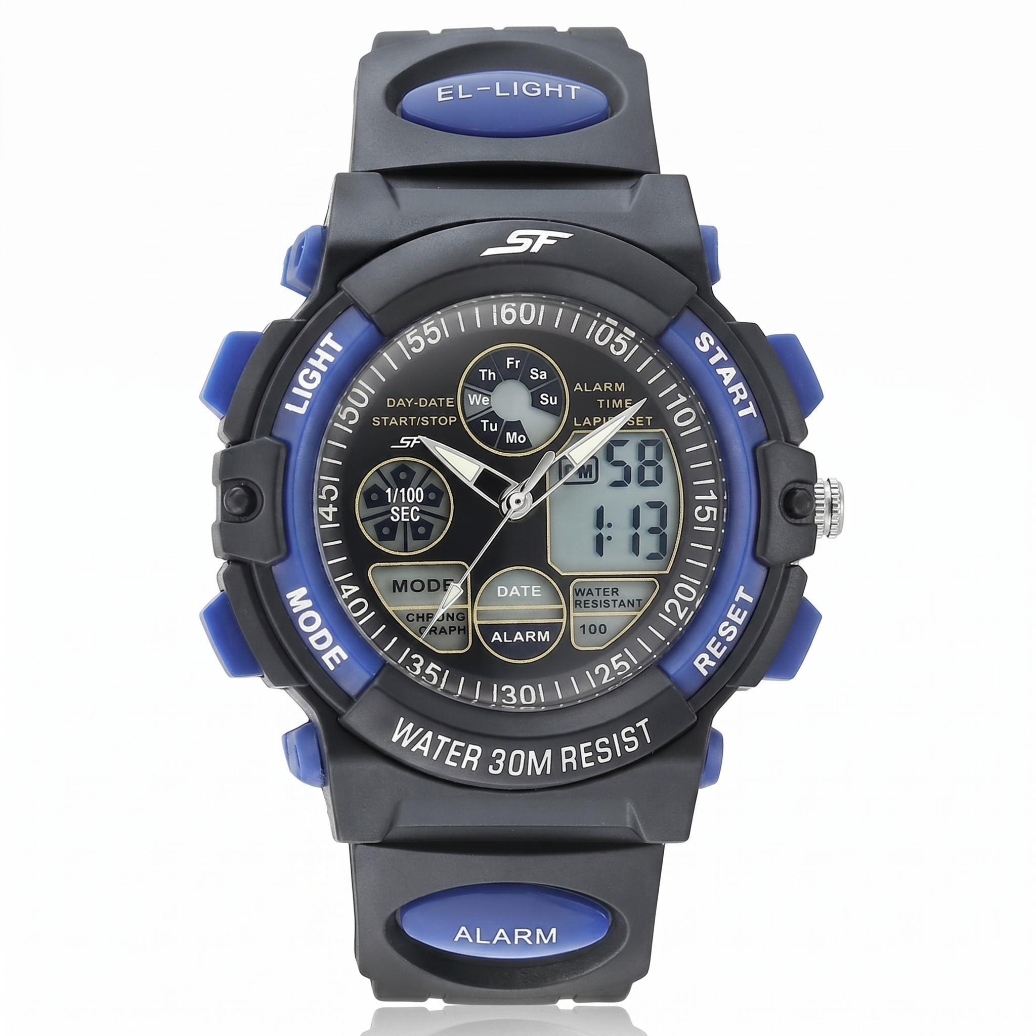 Sonata NS77116PP04W | SF Quartz Analog Digital Black Dial PU Strap Watch for Men