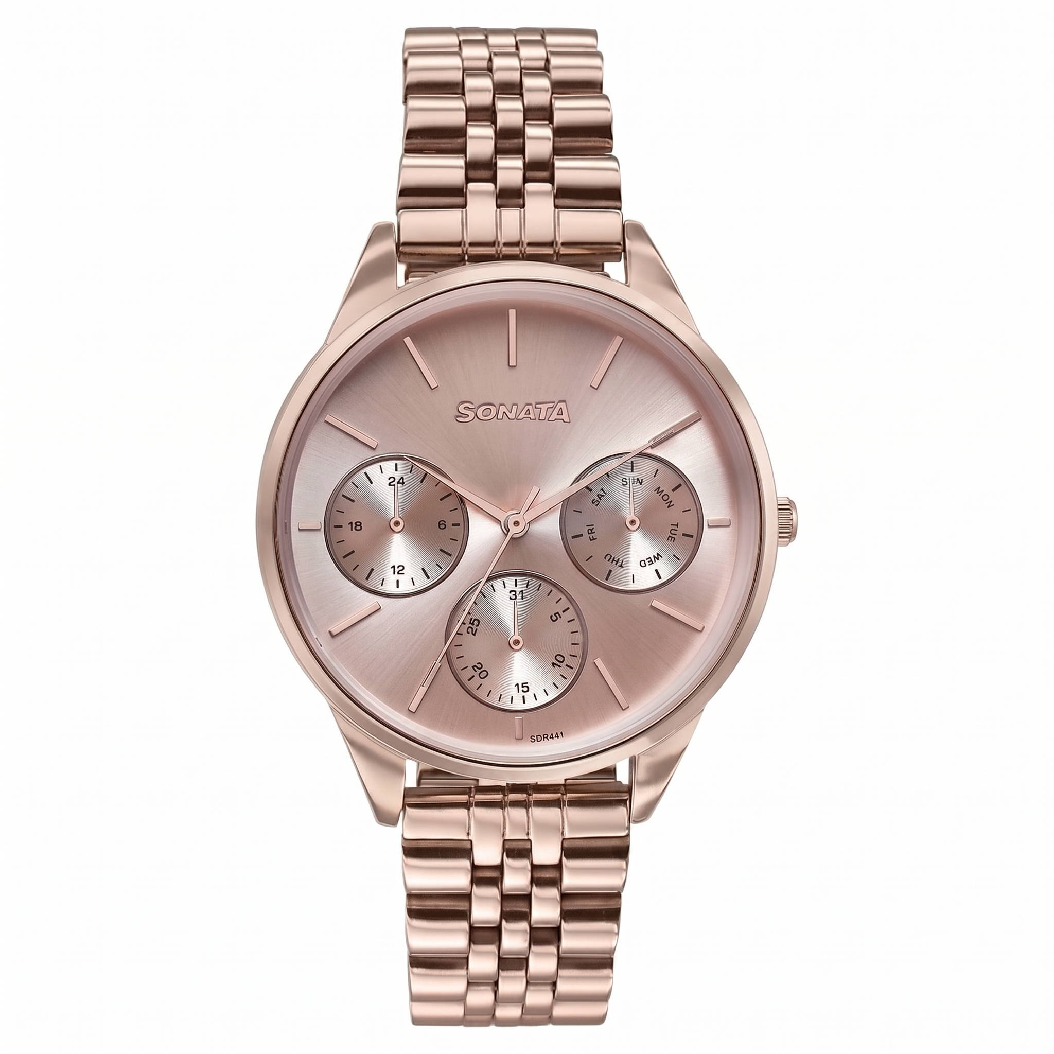 Sonata 87085WM01 | Sonata Wedding Edit Quartz Multifunction Pink Dial Stainless Steel Strap Watch For Women
