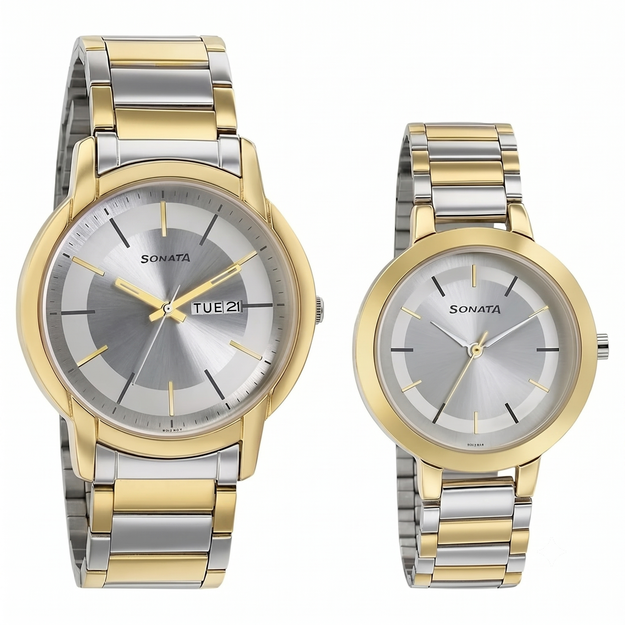 Sonata 770318141BM01P | Sonata Quartz Analog Silver Dial Metal Strap Watch for Couple