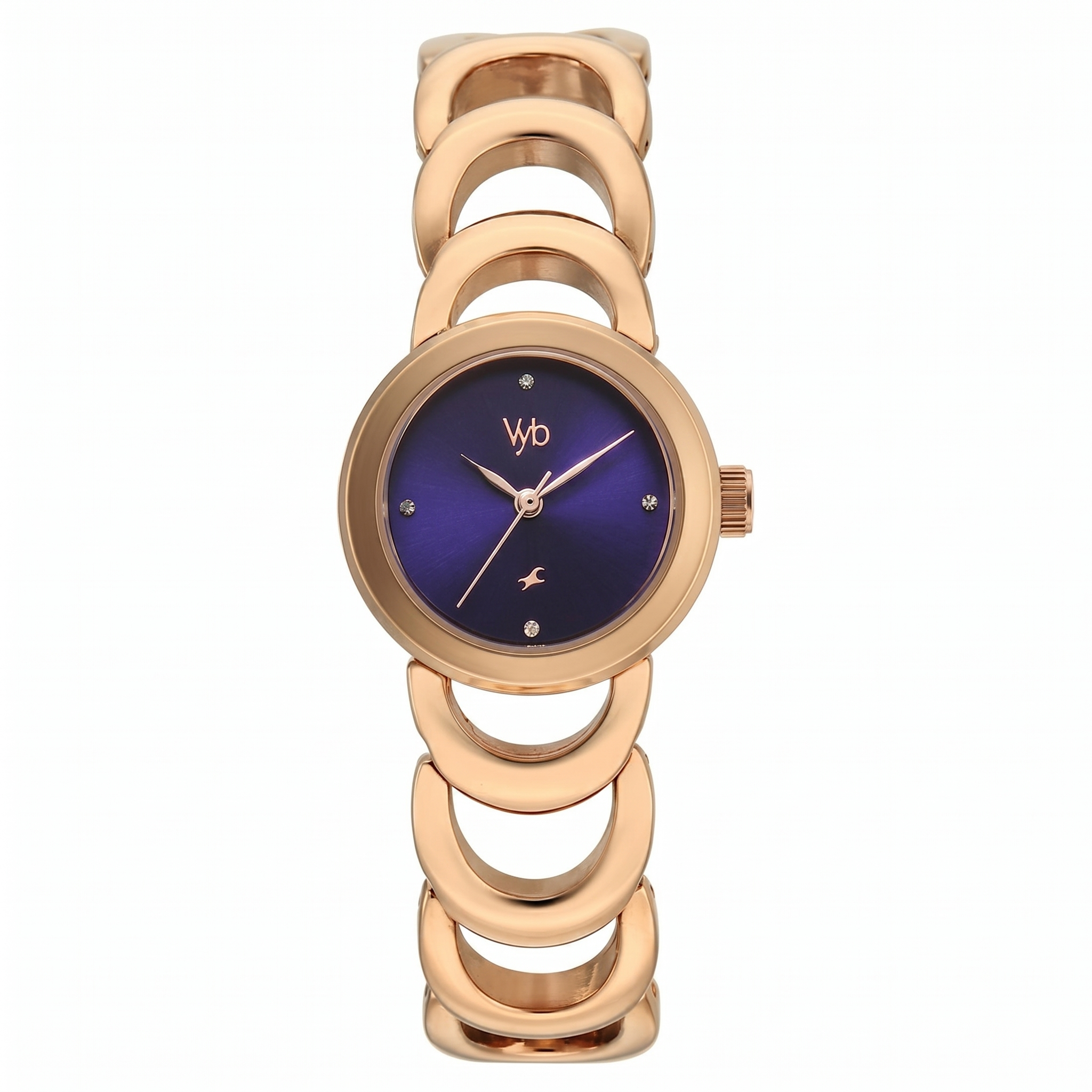 Fastrack FV60131WM01W | Vyb Bliss By Fastrack Quartz Analog Blue Dial Rose Gold Metal Strap Watch For Girls