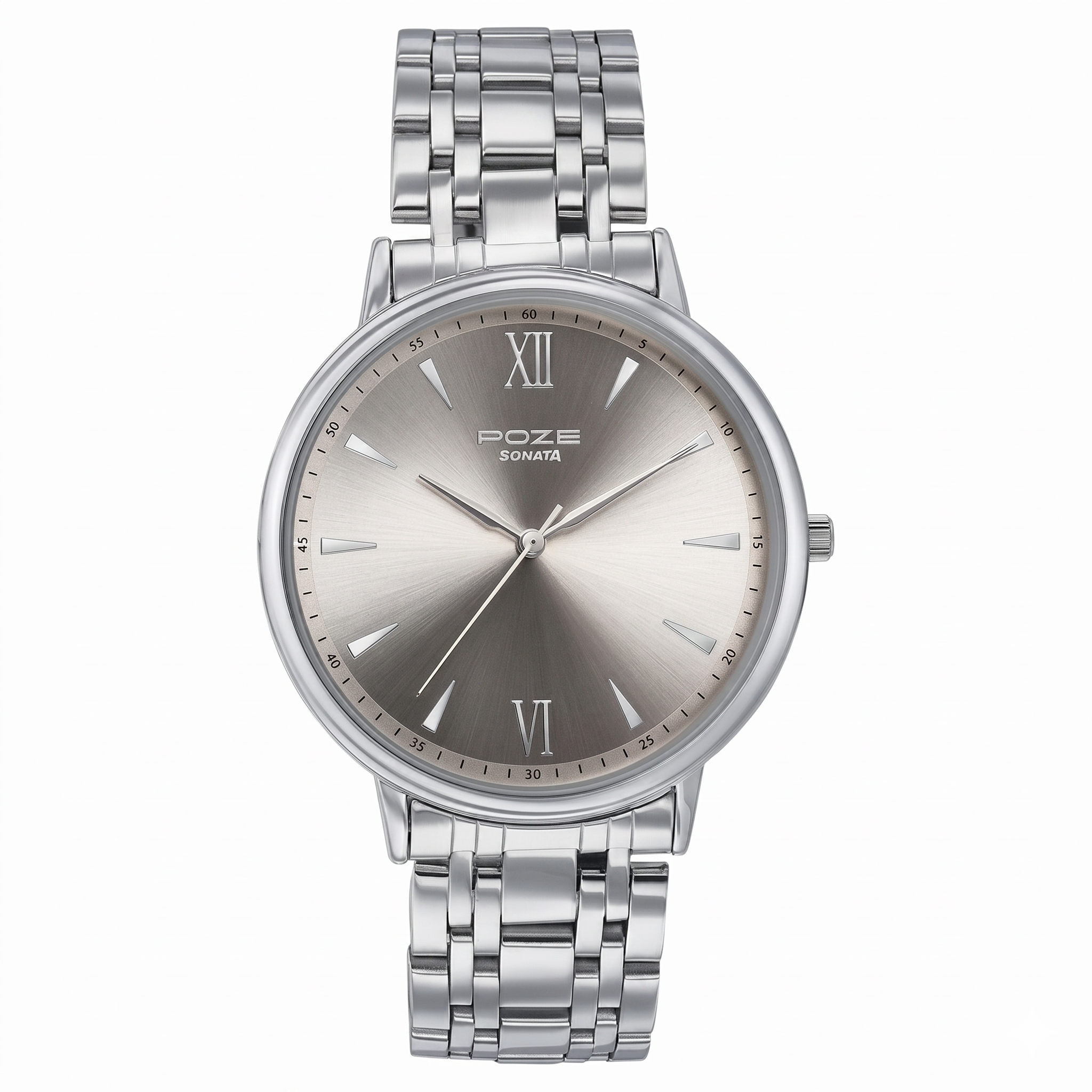 Sonata Poze SP70044SM01 | Sonata Poze Quartz Analog Rose Gold Dial Silver Metal Strap Watch For Men