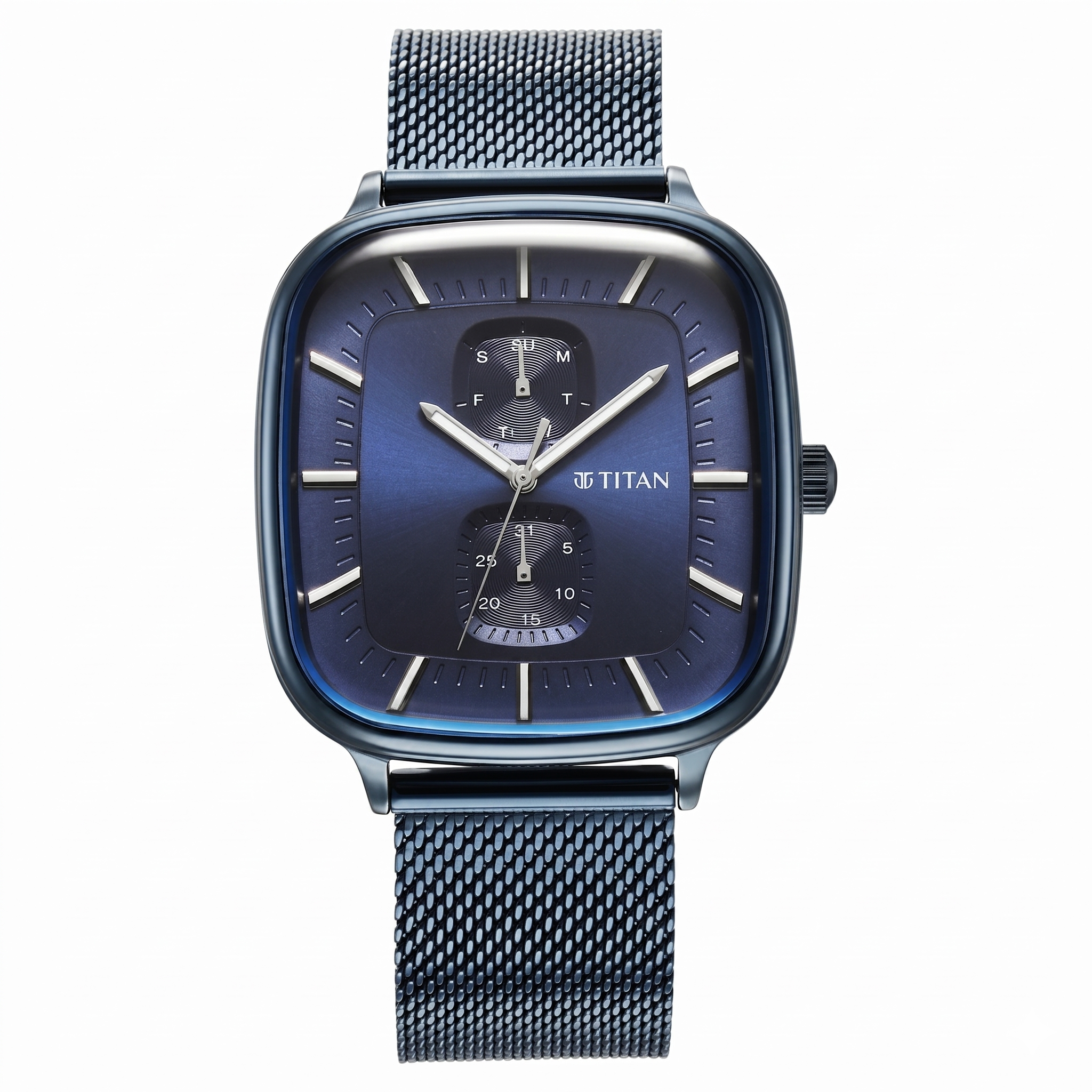 Titan 90178QM01 | Titan Avant Garde Blue Dial Quartz Multifunction Stainless Steel Strap Watch for Men