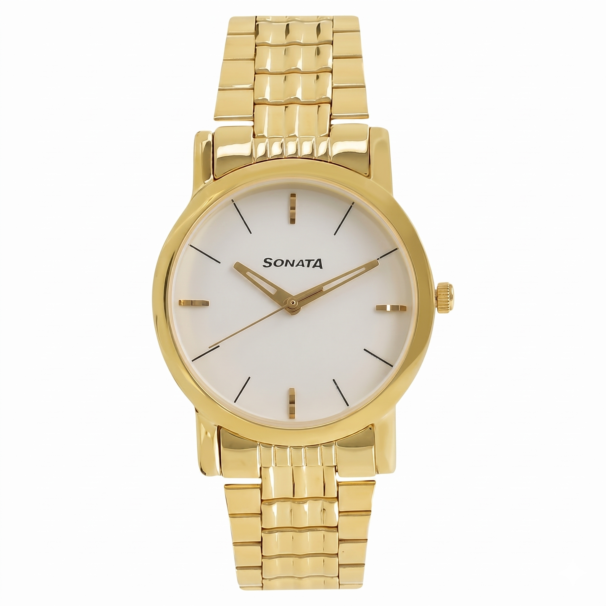 Sonata NP7987YM05W | Sonata Quartz Analog White Dial Metal Strap Watch for Men