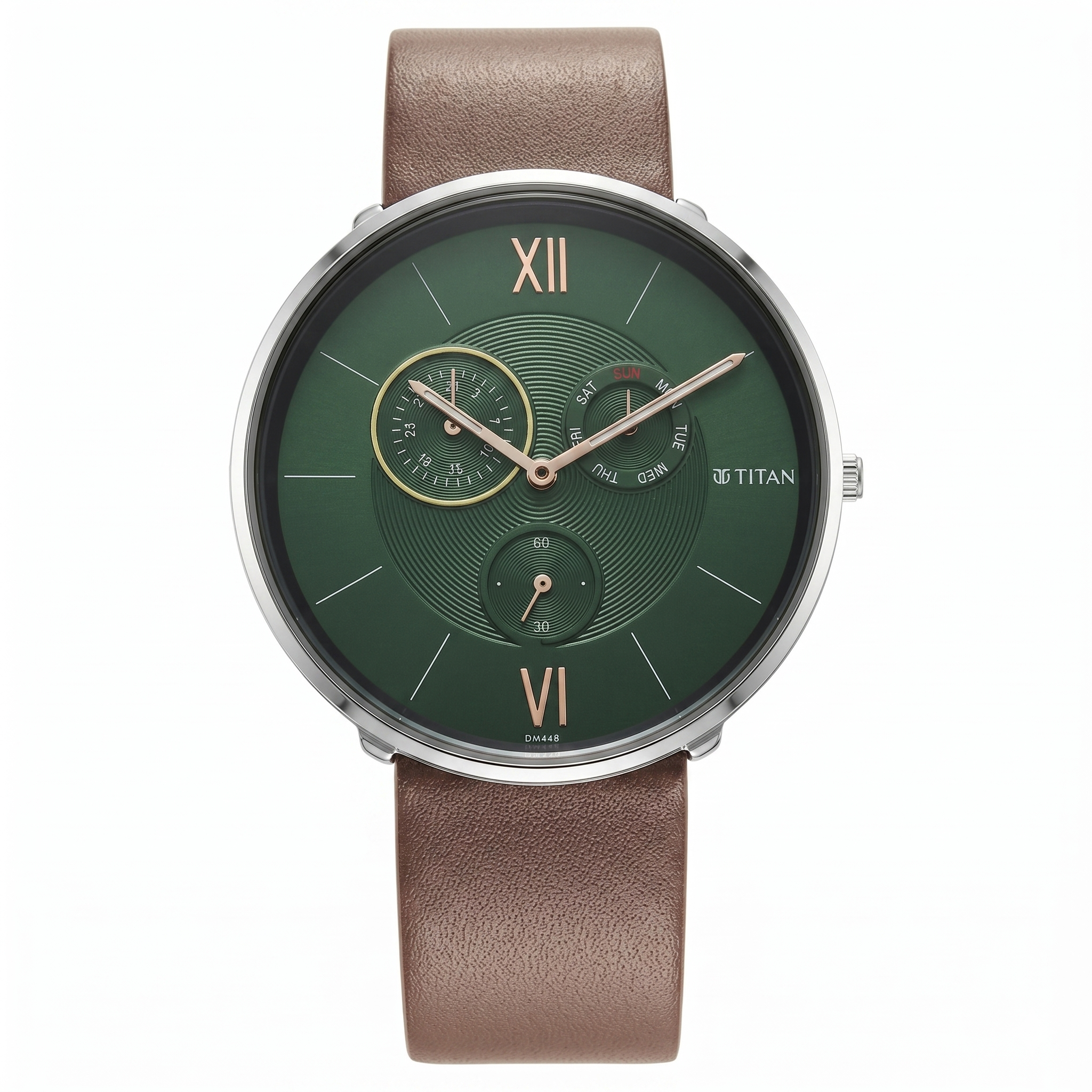 Titan 1877SL01 | Titan Slim Quartz Multifunction Teal Dial Quartz Leather Strap watch for Men