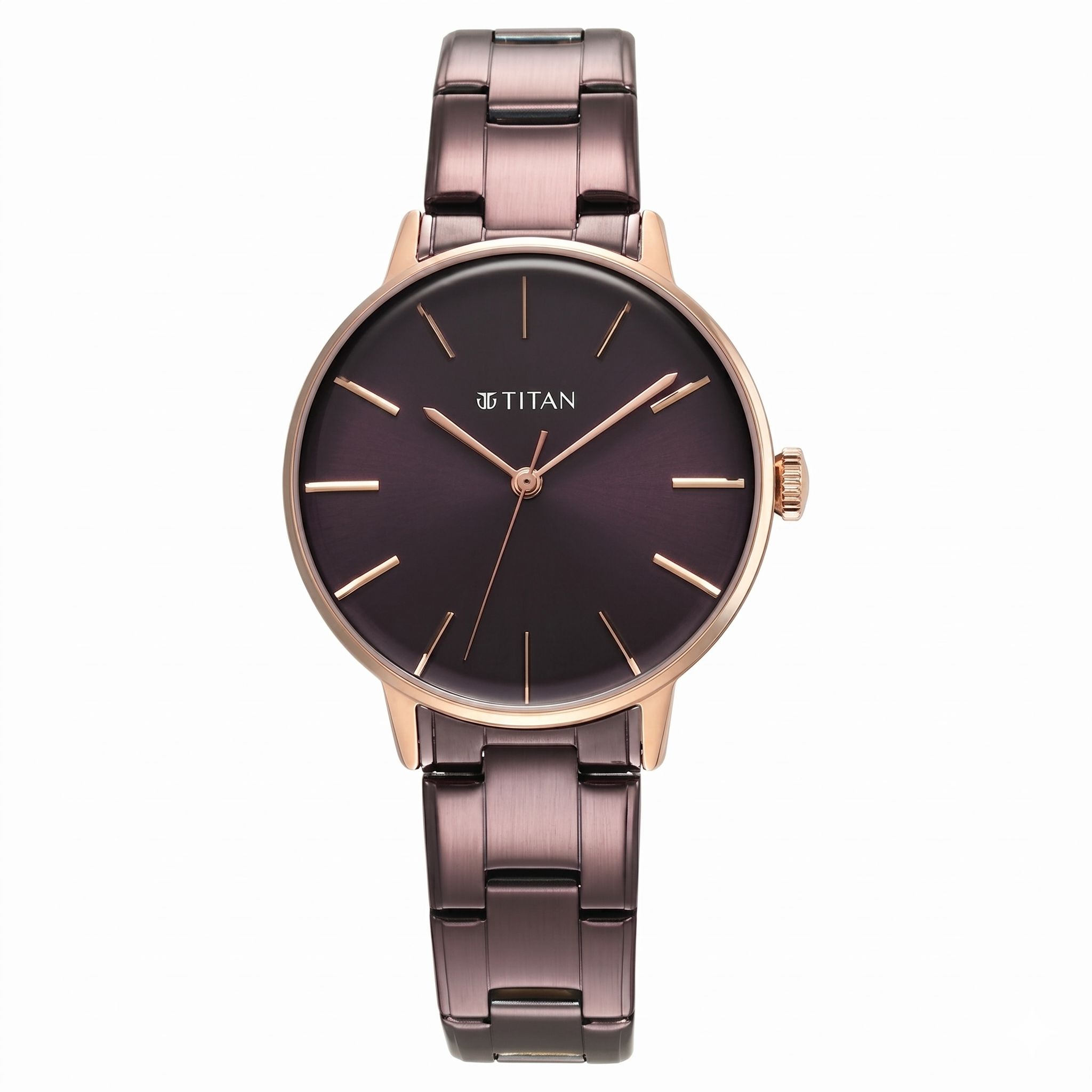 Titan 95248KM01 | Titan TGIF Quartz Analog Brown Dial Purple Stainless Steel Strap Watch for Women