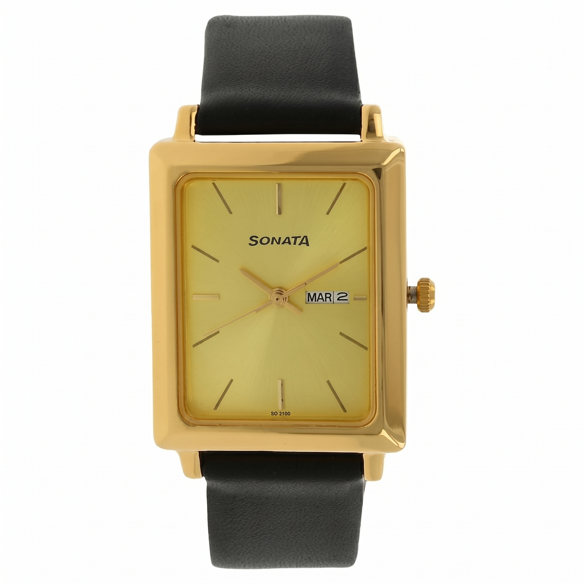 Sonata NE7078YL04 | Sonata Quartz Analog with Day and Date Champagne Dial Leather Strap Watch for Men