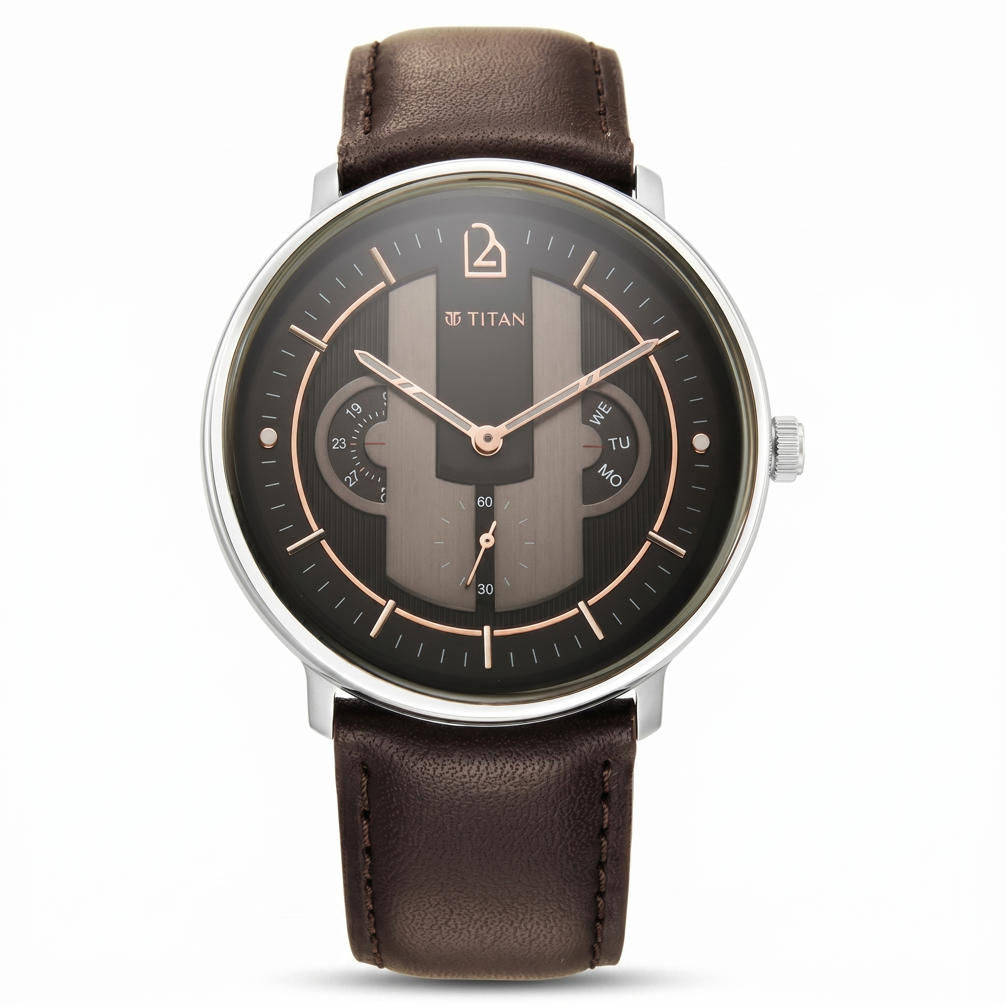 Titan 1882SL01 | Titan Quartet Black Dial Quartz Multifunction Leather Strap watch for Men