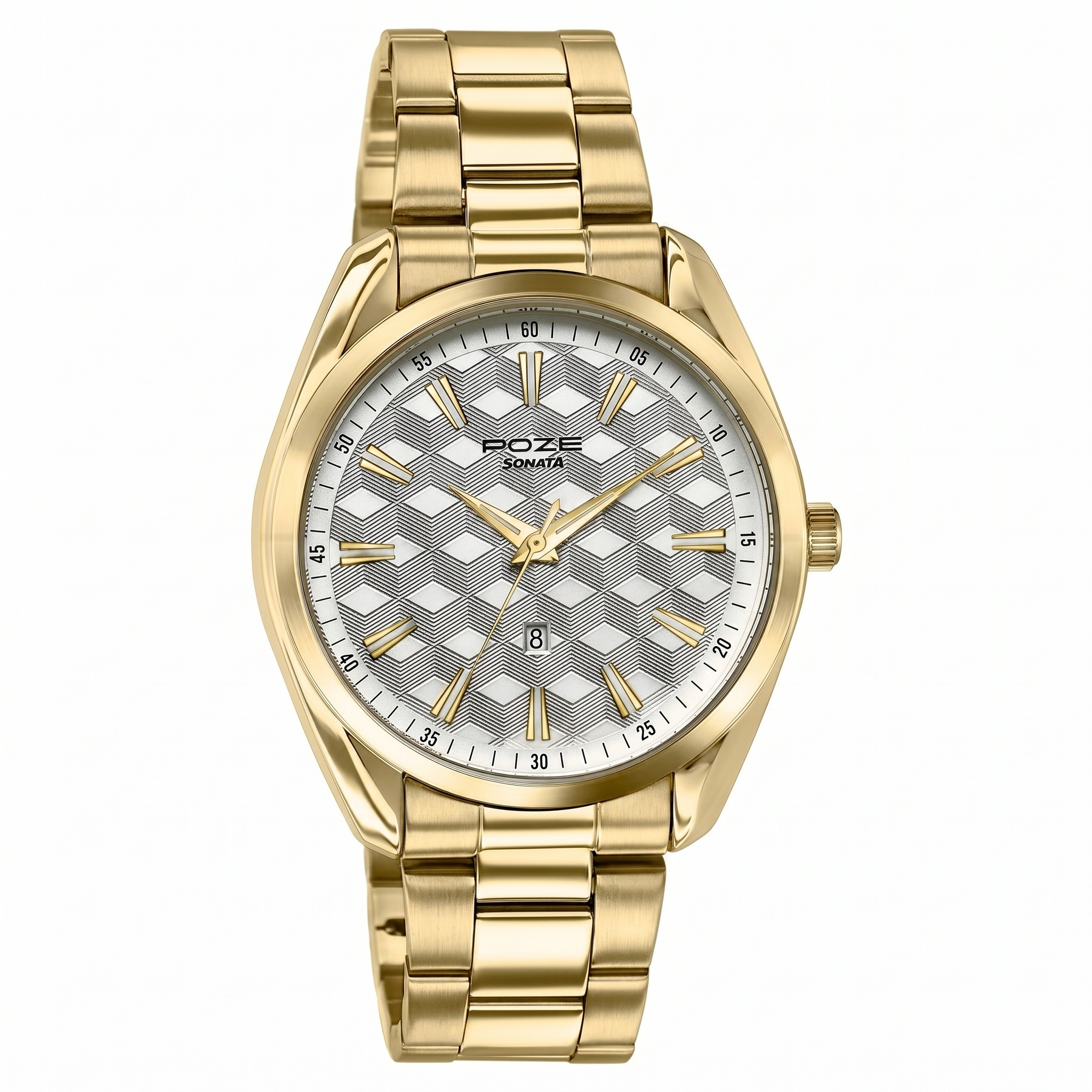 Sonata SP70066YM03 | Sonata Poze Quartz Analog Two Toned Dial Golden Colour Stainless Steel Strap Watch For Men