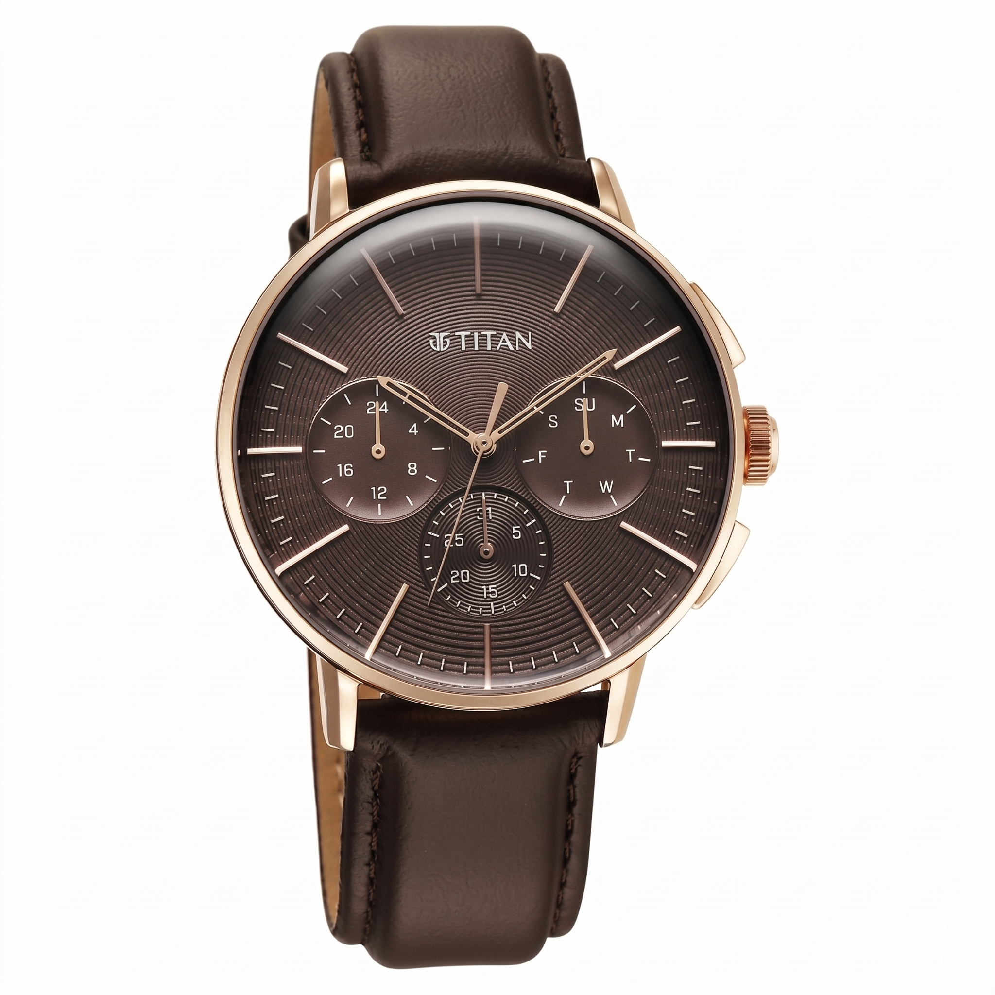 Titan 90200WL01 | Titan Light leathers Multifunction Brown Dial Leather Strap Watch For Men
