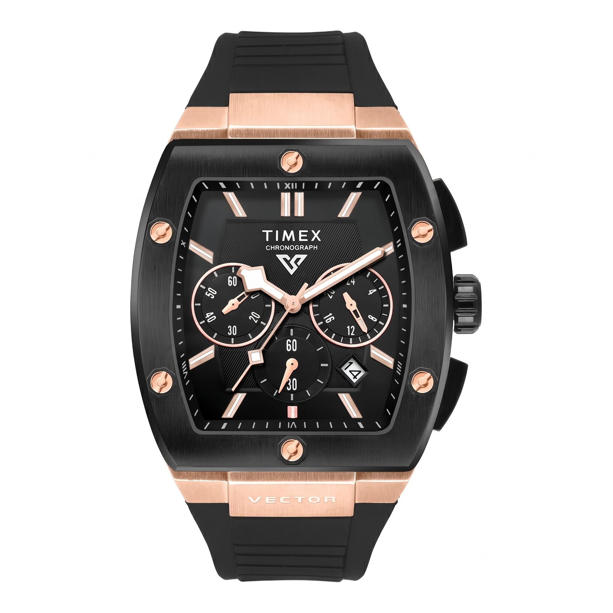 Timex TWEG26201 | TIMEX Vector Men Black Rectangle Chronograph Dial Analog Watch.