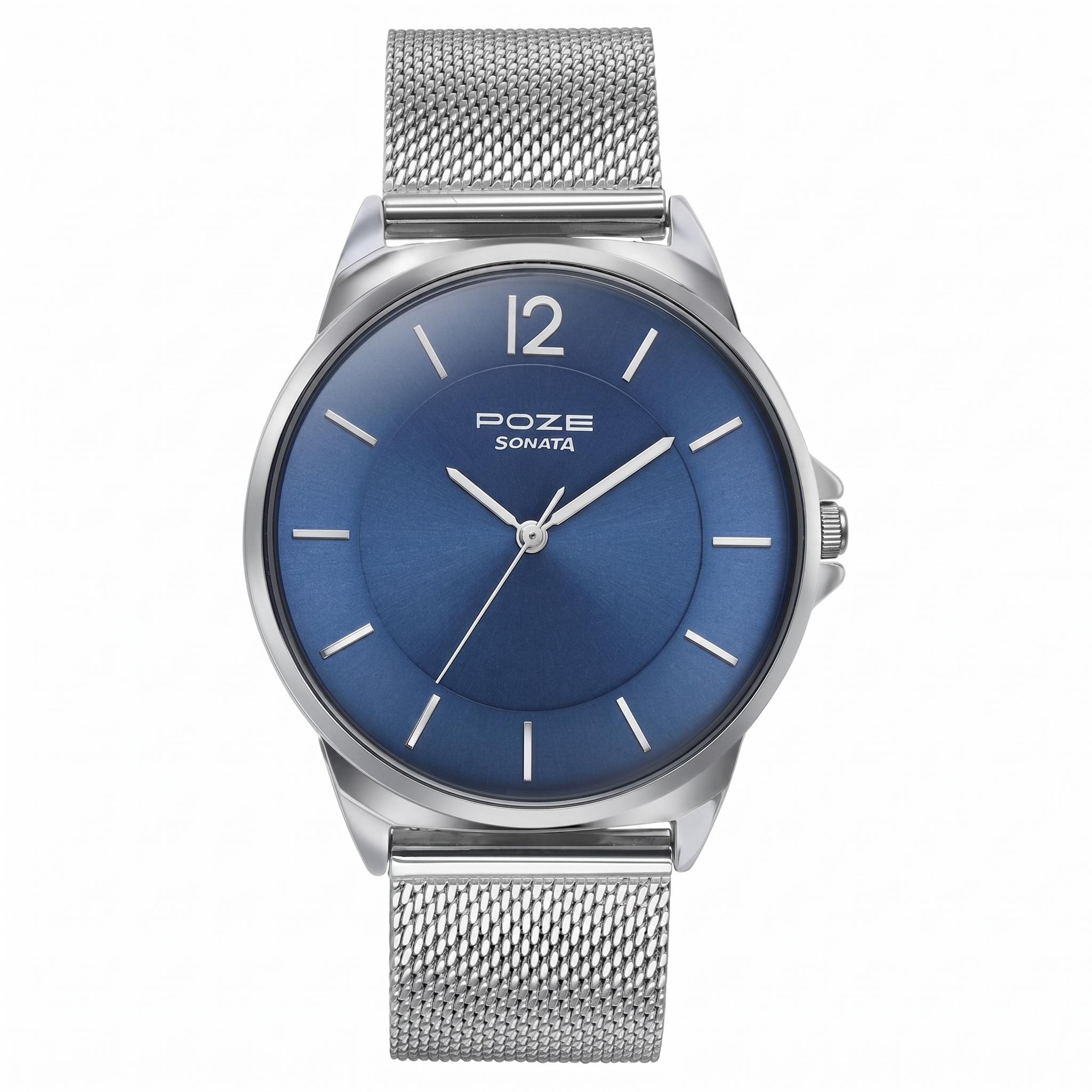 Sonata Poze SP70042SM02 | Sonata Poze Quartz Analog Blue Dial Silver Color Stainless Steel Strap Watch For Men