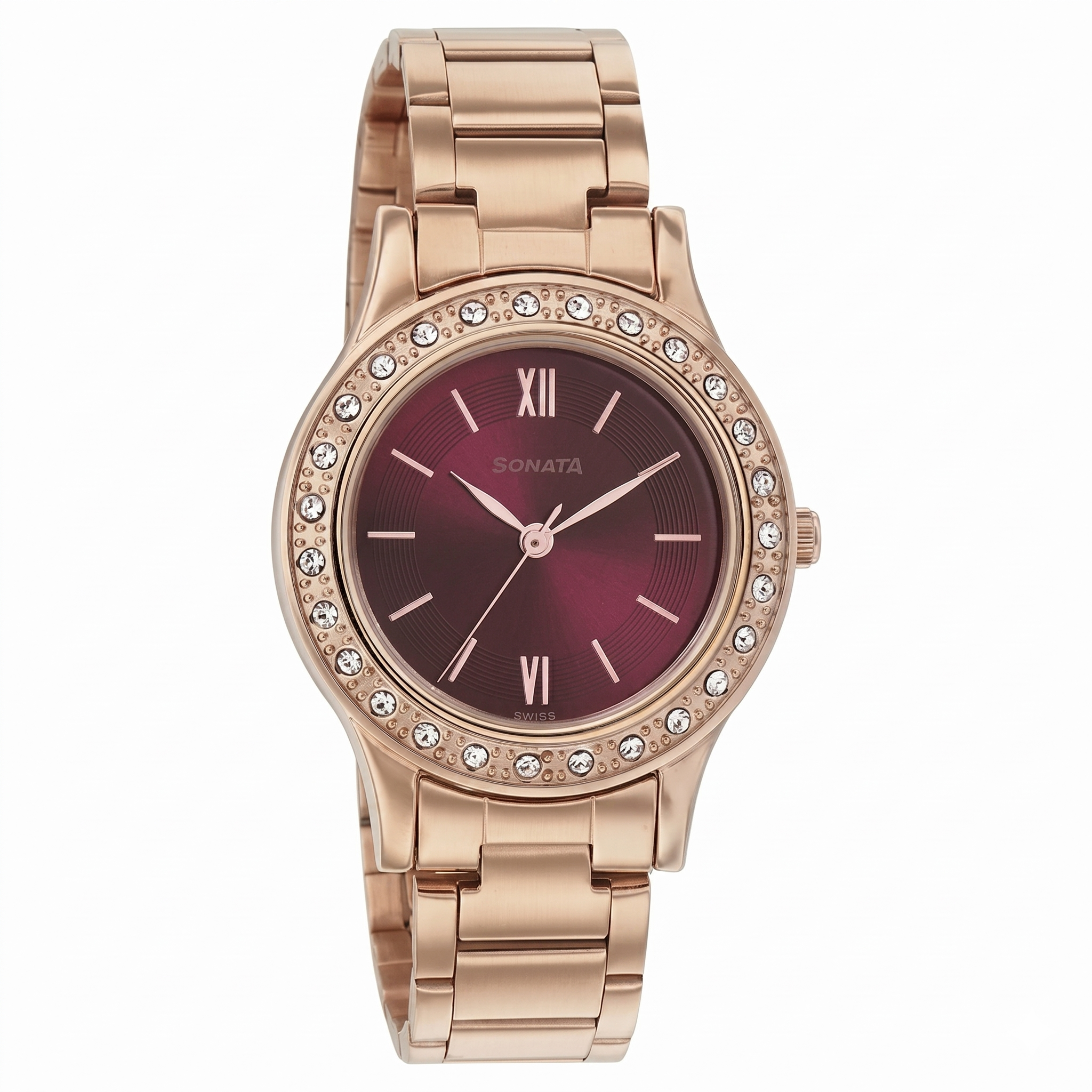 Sonata 8123WM02 | Sonata Blush It Up Maroon Dial Women Watch With Stainless Steel Strap