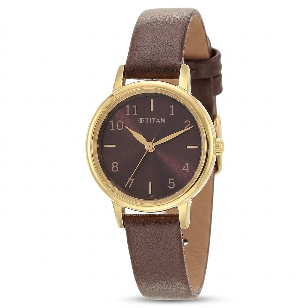 Titan 2678YL02 | Titan Karishma Brown Dial Leather Strap Watch for Women