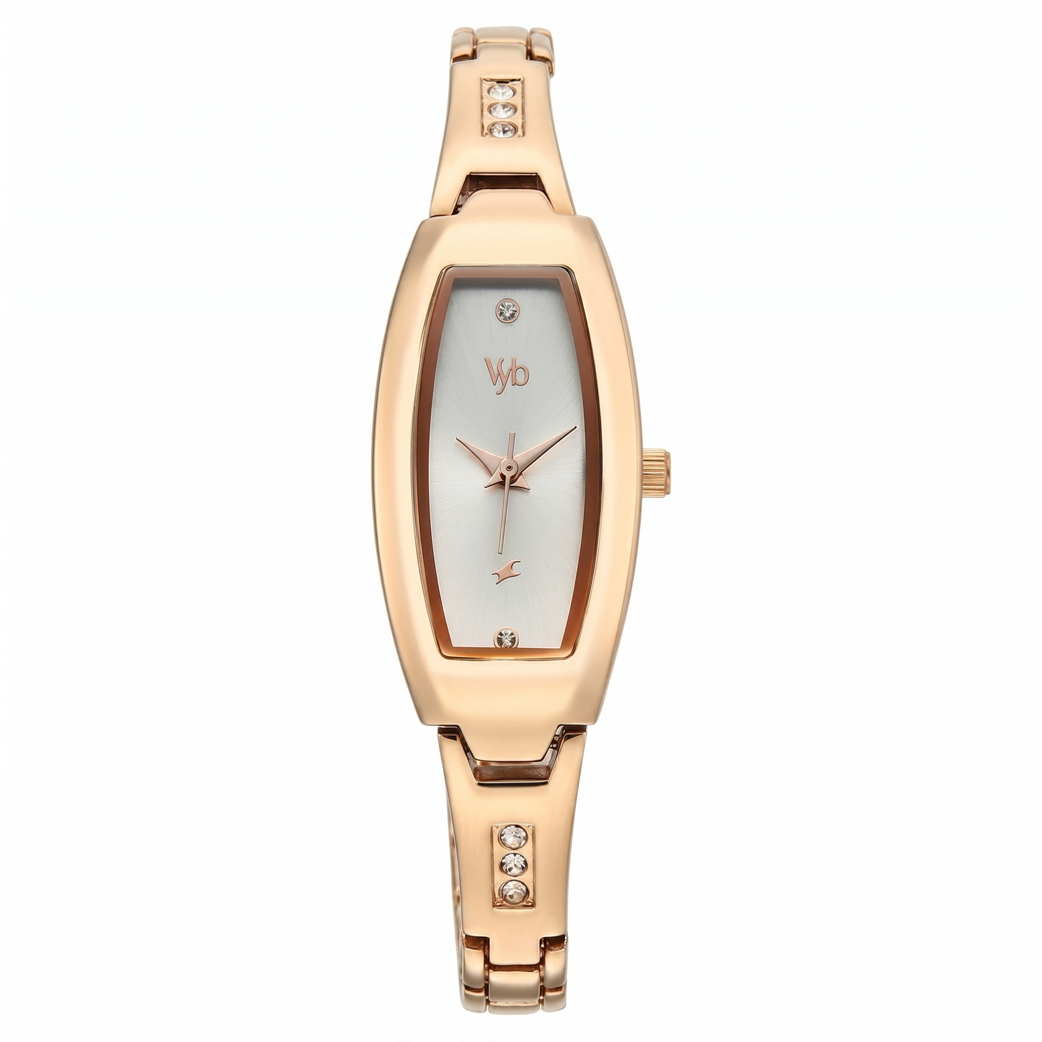 Fastrack FV60113WM01W | Vyb Manifester By Fastrack Quartz Analog Silver Dial Rose Gold Stainless Steel Strap Watch For Girls