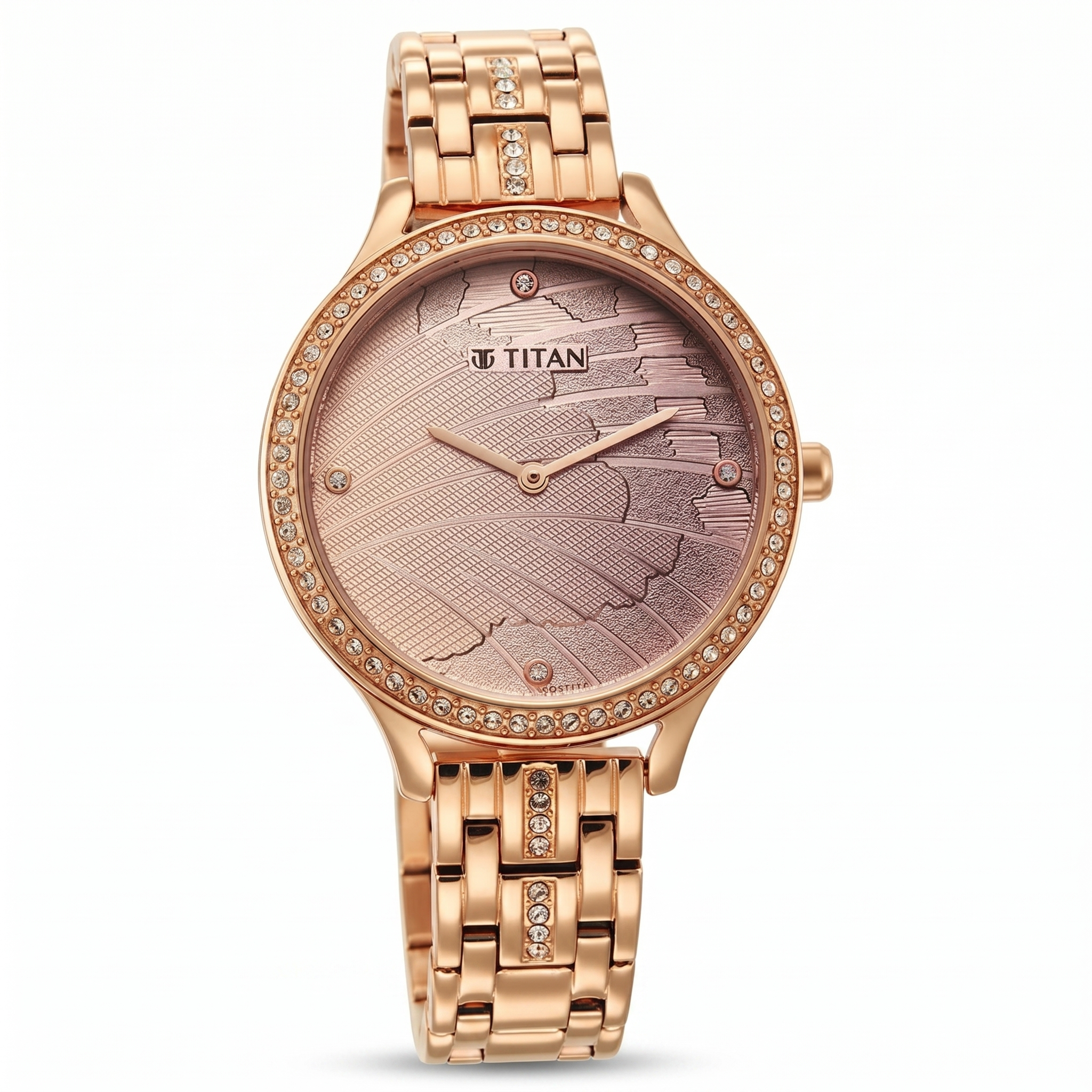 Titan 95209WM01 | Glitz Rose Gold Dial Stainless Steel Strap Watch for Women
