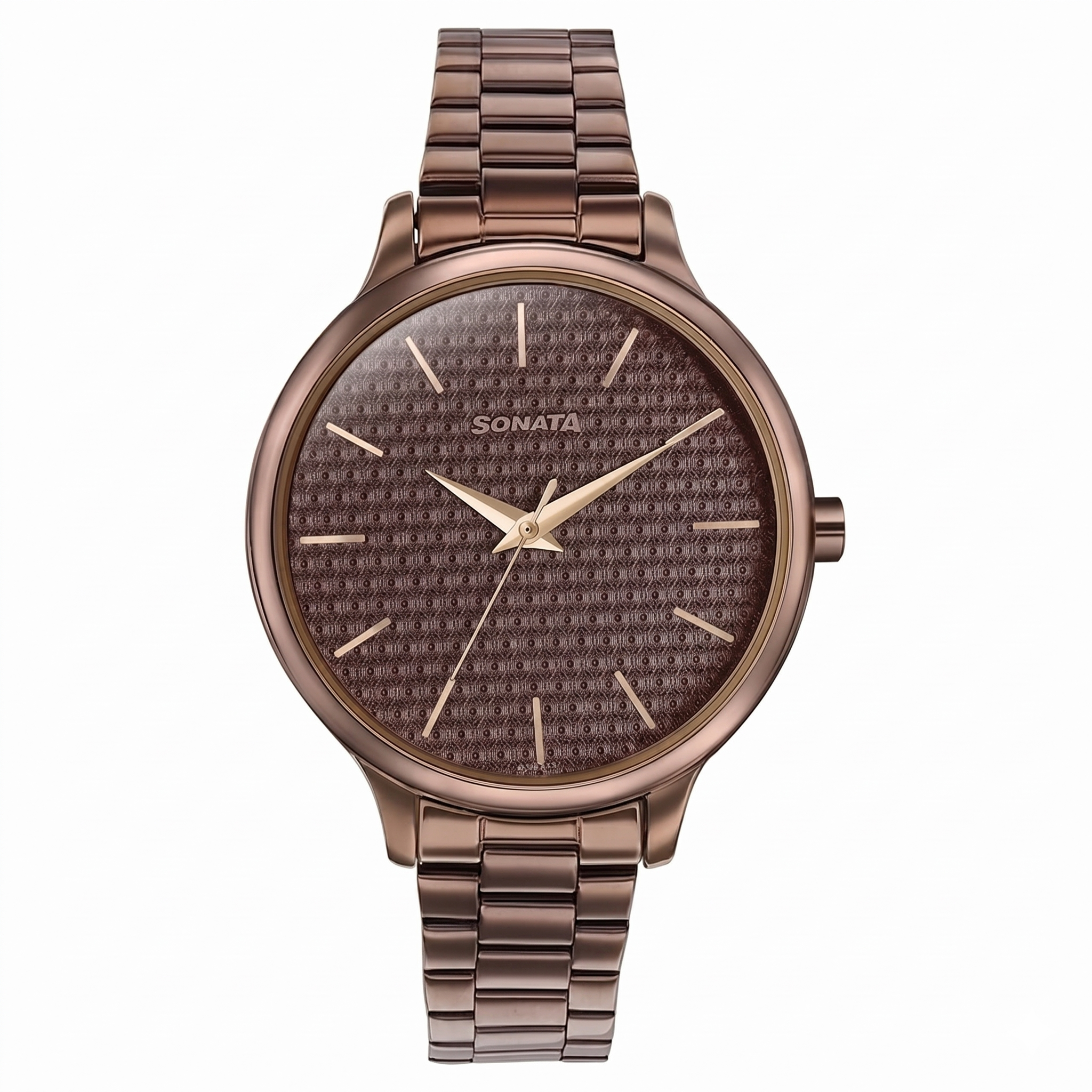Sonata 87050QM02 | Sonata Wedding Bling Quartz Analog Brown Dial Brown Stainless Steel Strap Watch for Women