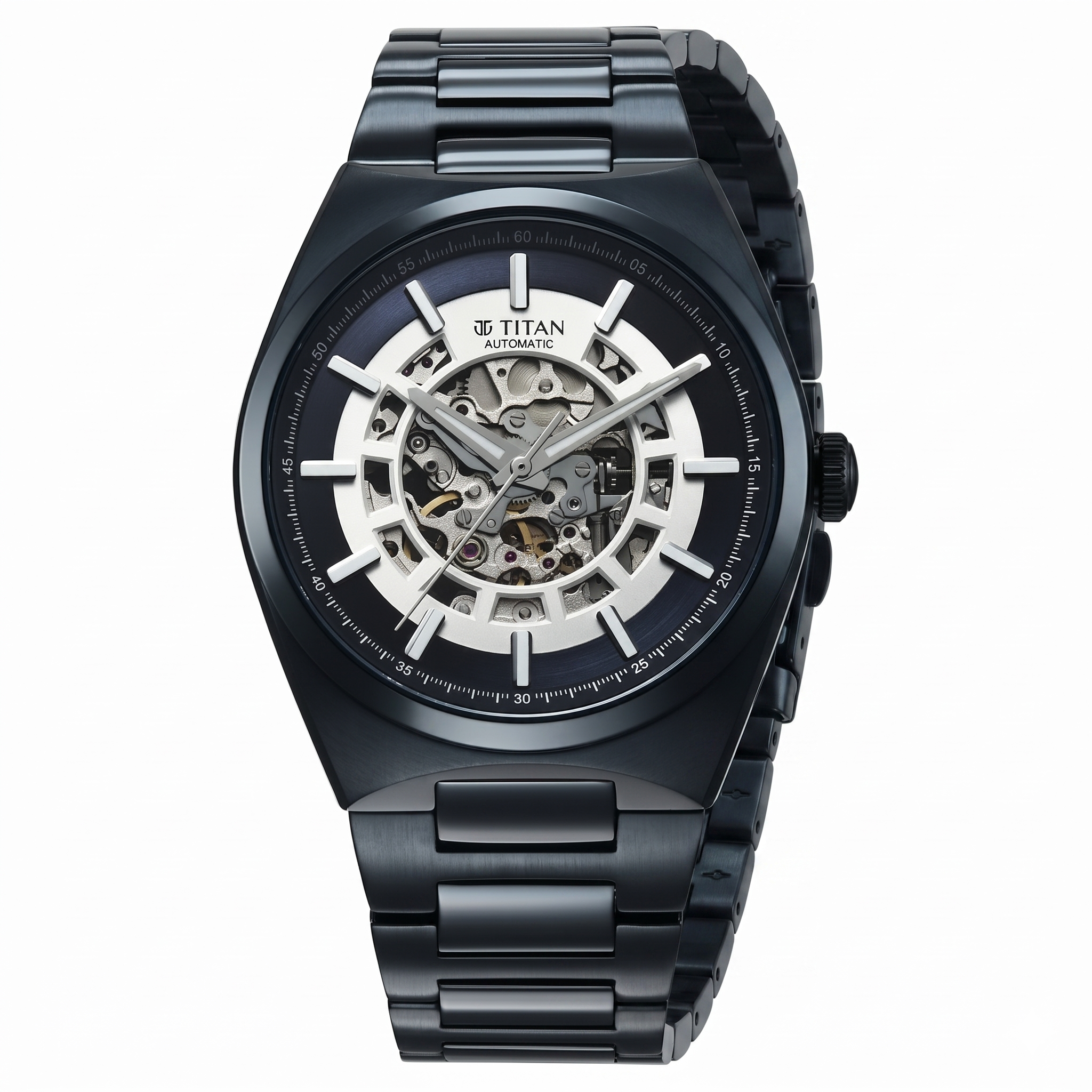 Titan 90221QM03 | Titan Nexus Skeletal Automatic Analog with Blue Dial Blue Stainless Steel Strap Watch for Men