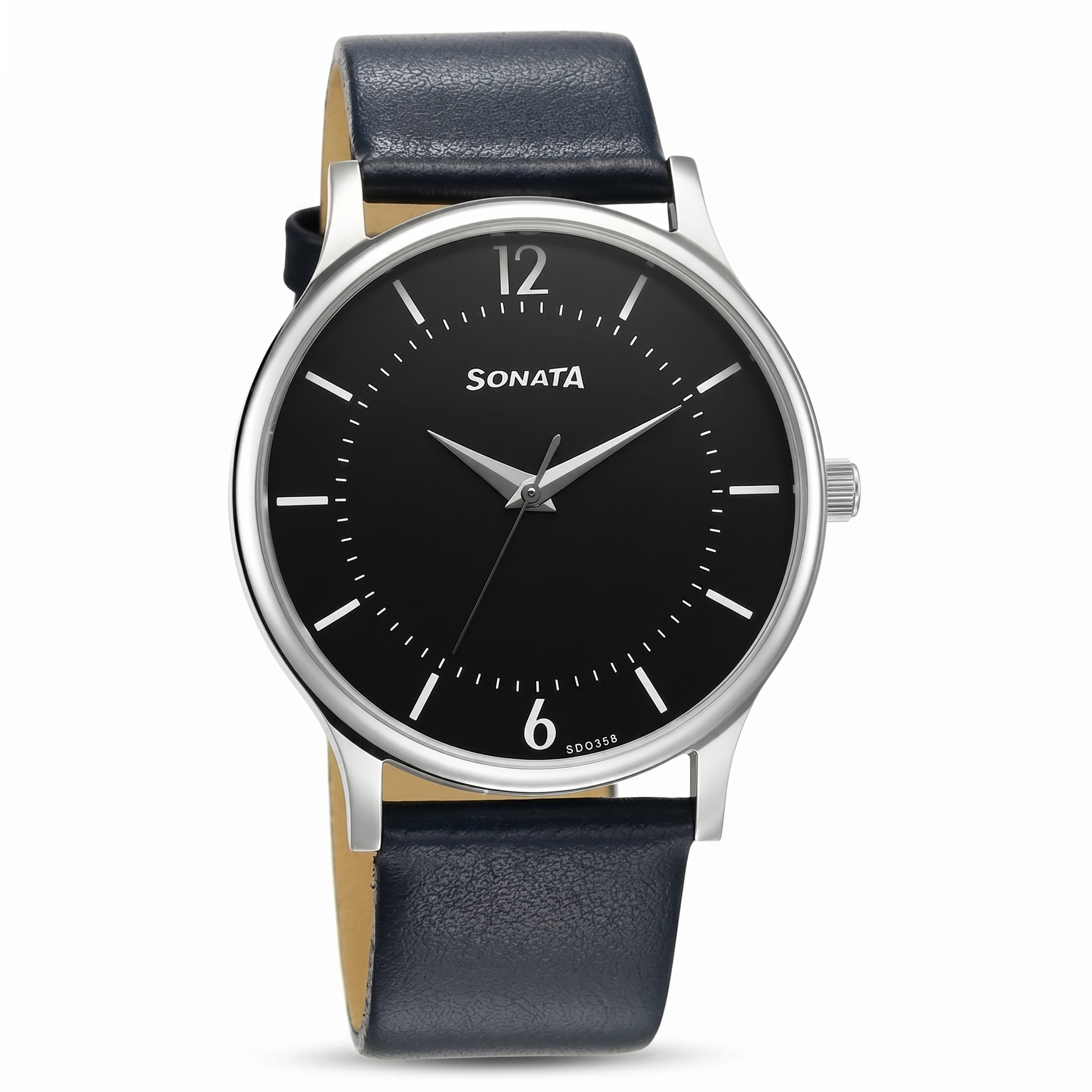 Sonata 77105SL18 | Sonata Aspire Quartz Analog Black Dial Leather Strap Watch for Men