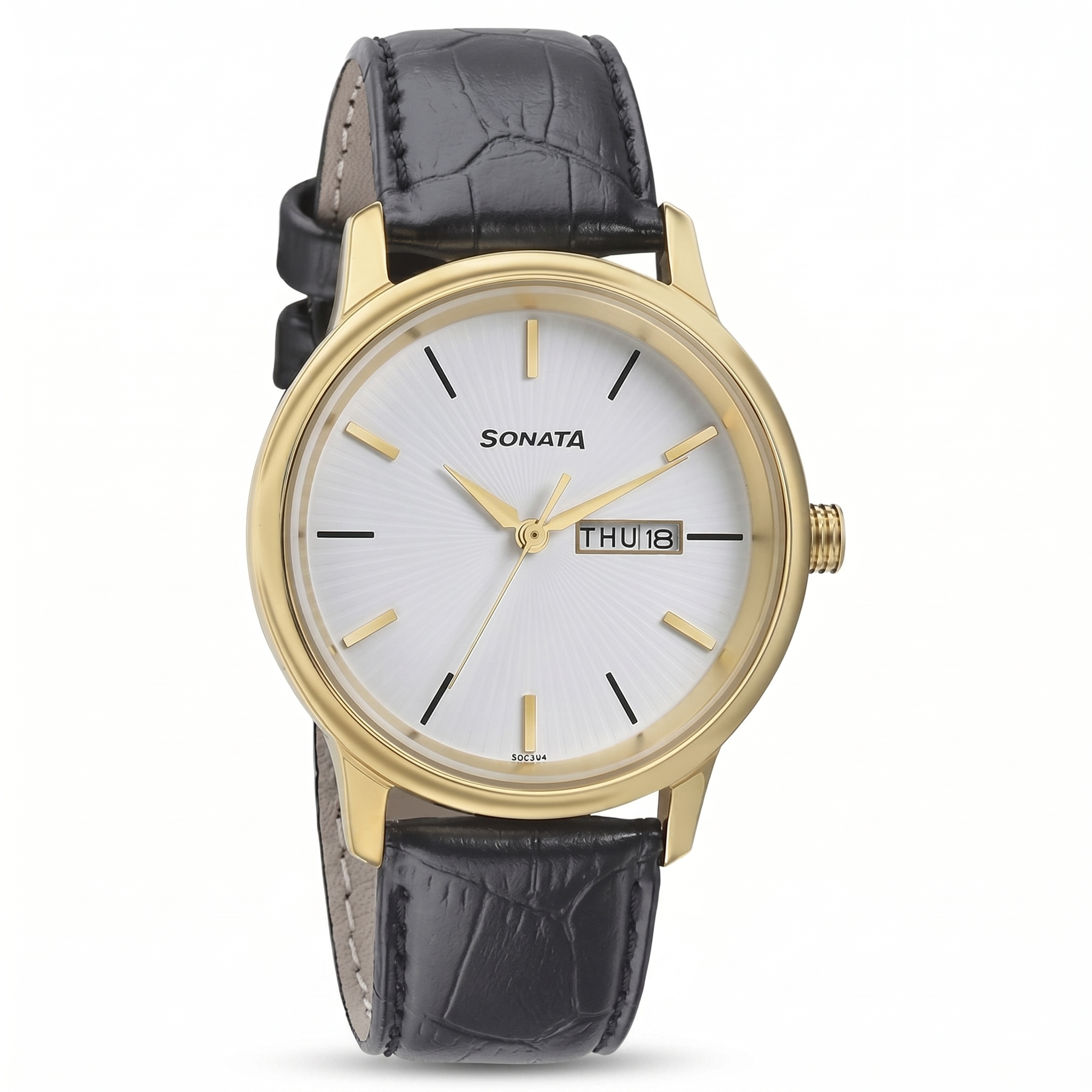 Sonata NP71334YL01 | Sonata Quartz Analog with Day and Date White Dial Leather Strap Watch for Men