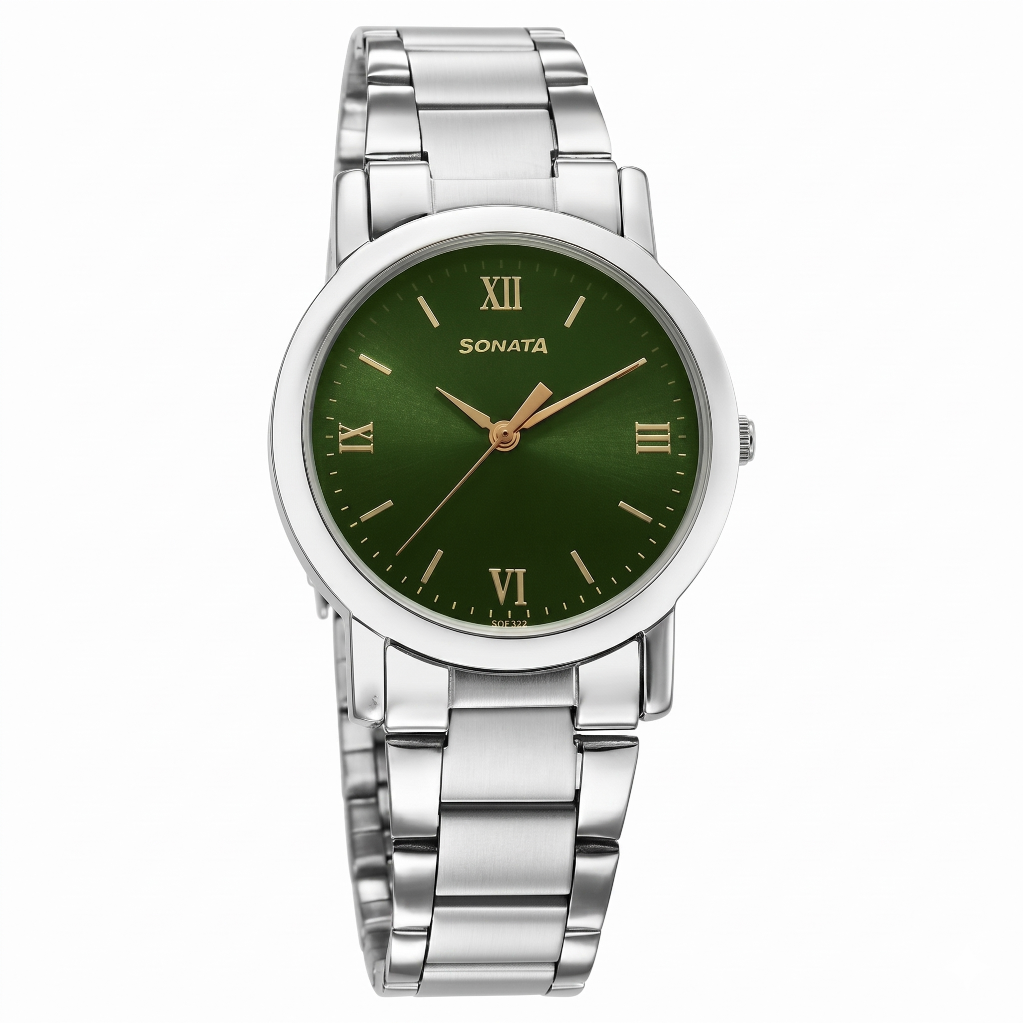 Sonata 7987SM10 | Sonata Classic Quartz Analog Green Dial Silver Stainless Steel Strap Watch for Men - 33 mm Case Size - Small Dial