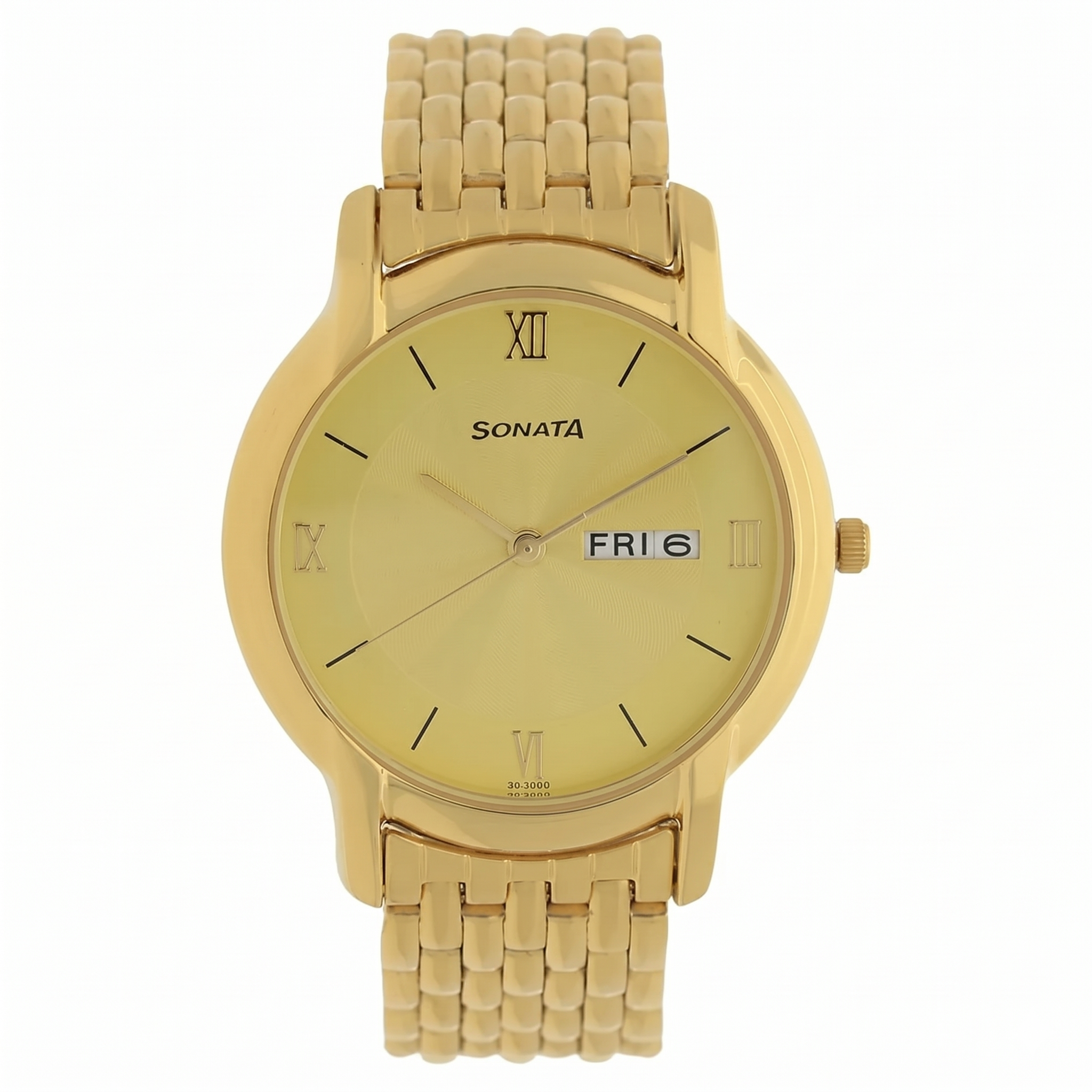 Sonata NP7954WM02W | Sonata Quartz Analog with Day and Date Champagne Dial Metal Strap Watch for Men