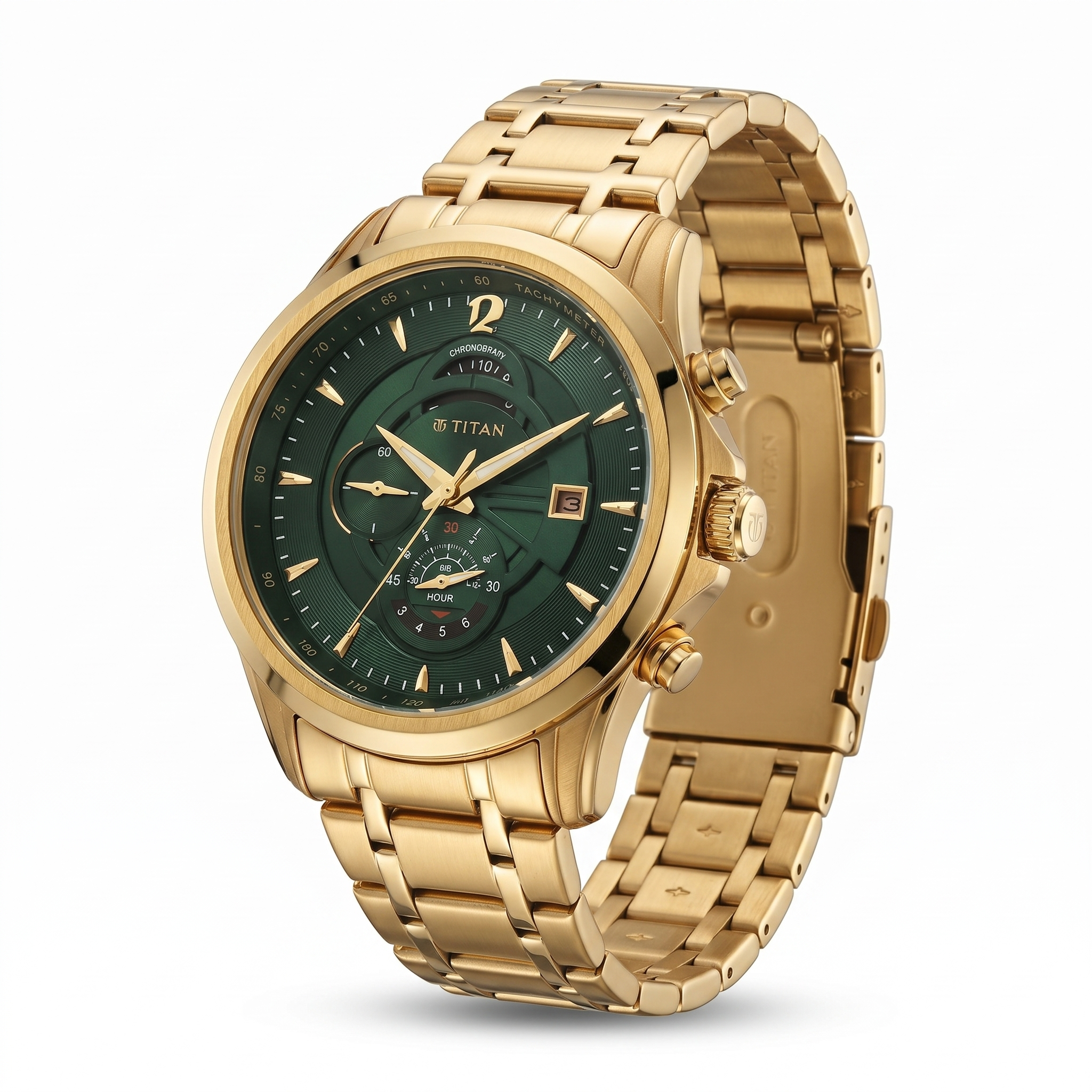 Titan 1830YM02 | Titan Regalia Premium Green Chrono Stainless Steel Strap watch for Men