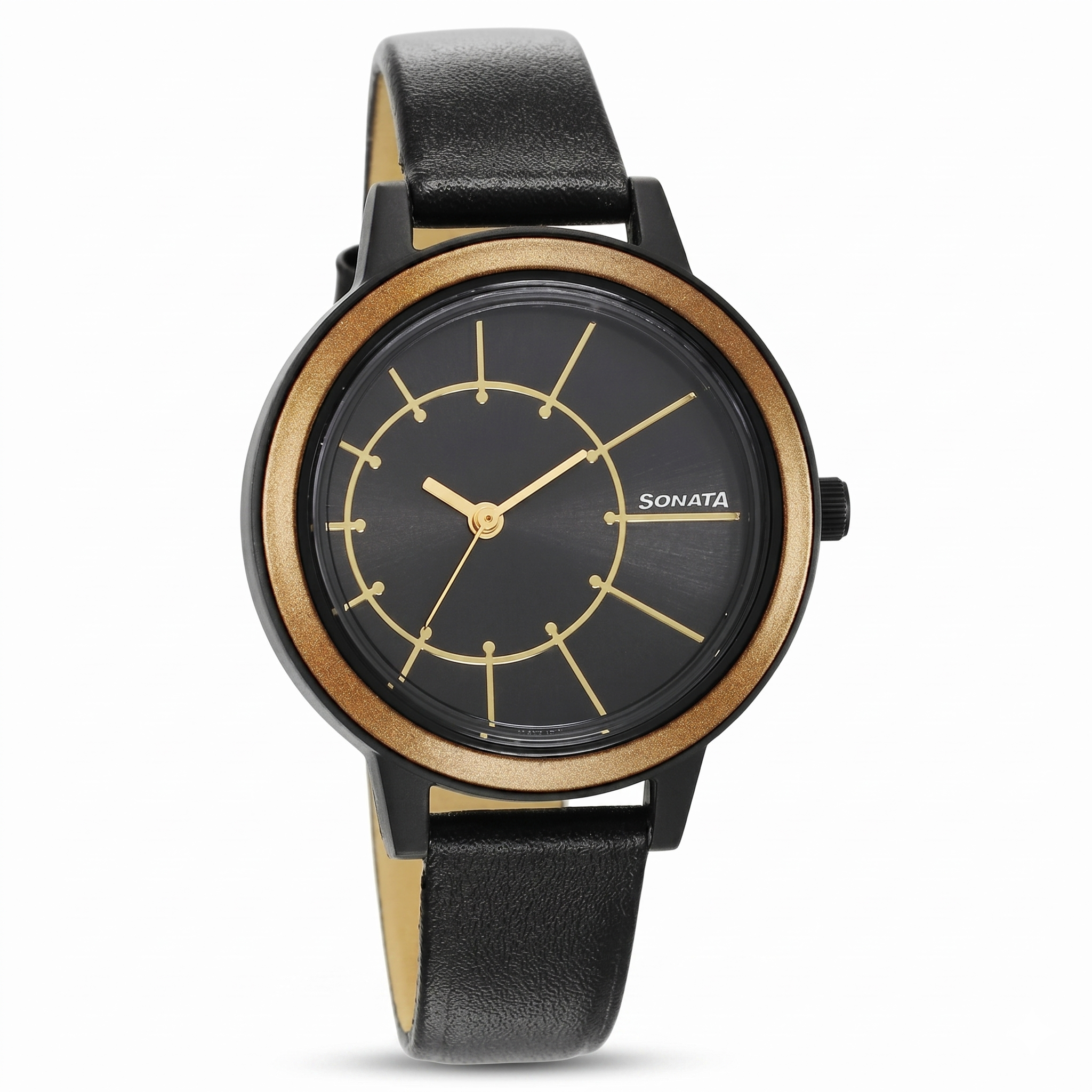 Sonata 87036PL12W | Sonata Pop Black Dial Women Watch With Leather Strap