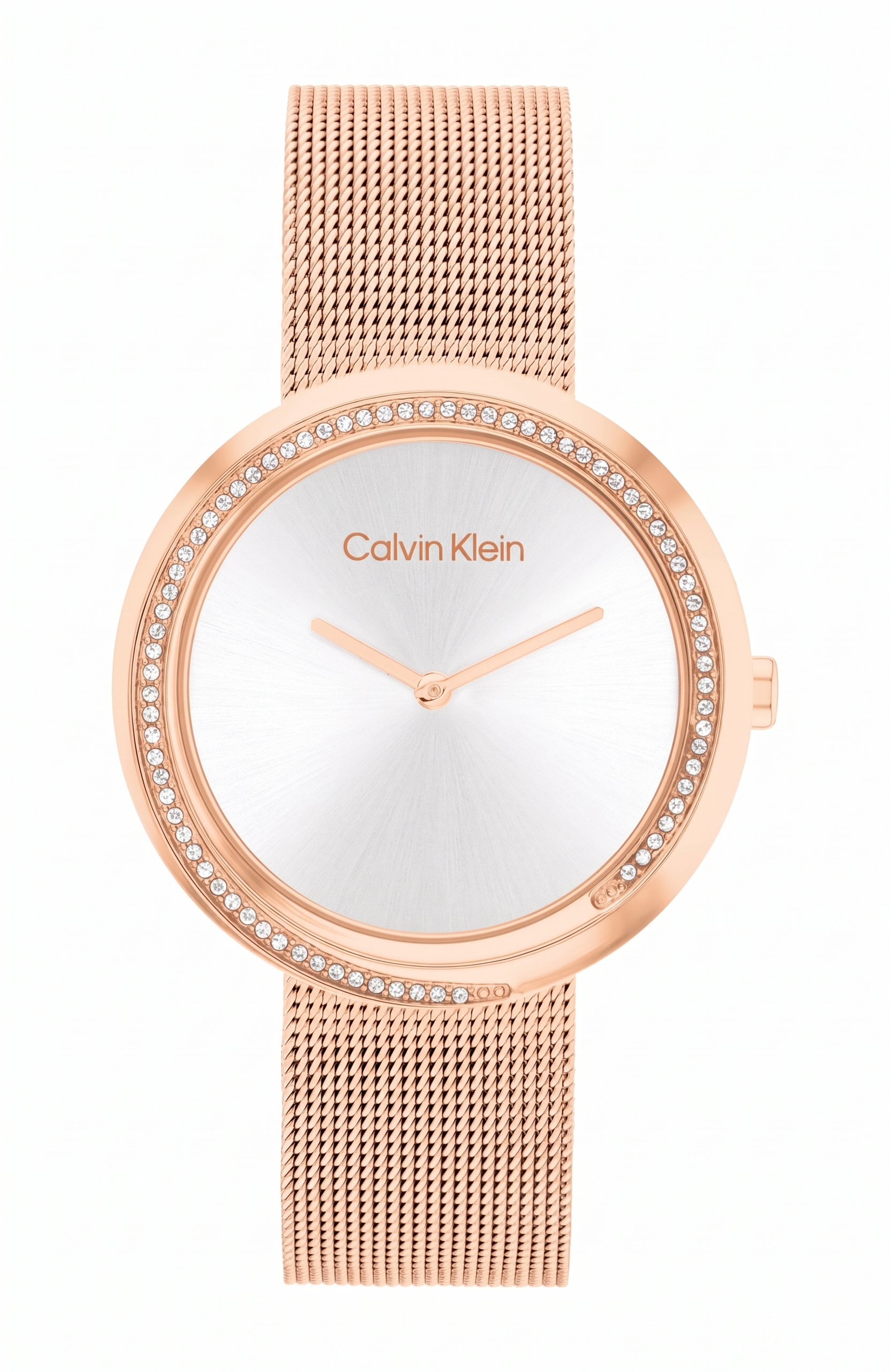 Calvin Klein 25200312 | Twisted Bezel Women Quartz Silver Dial Analog Mesh Watch.