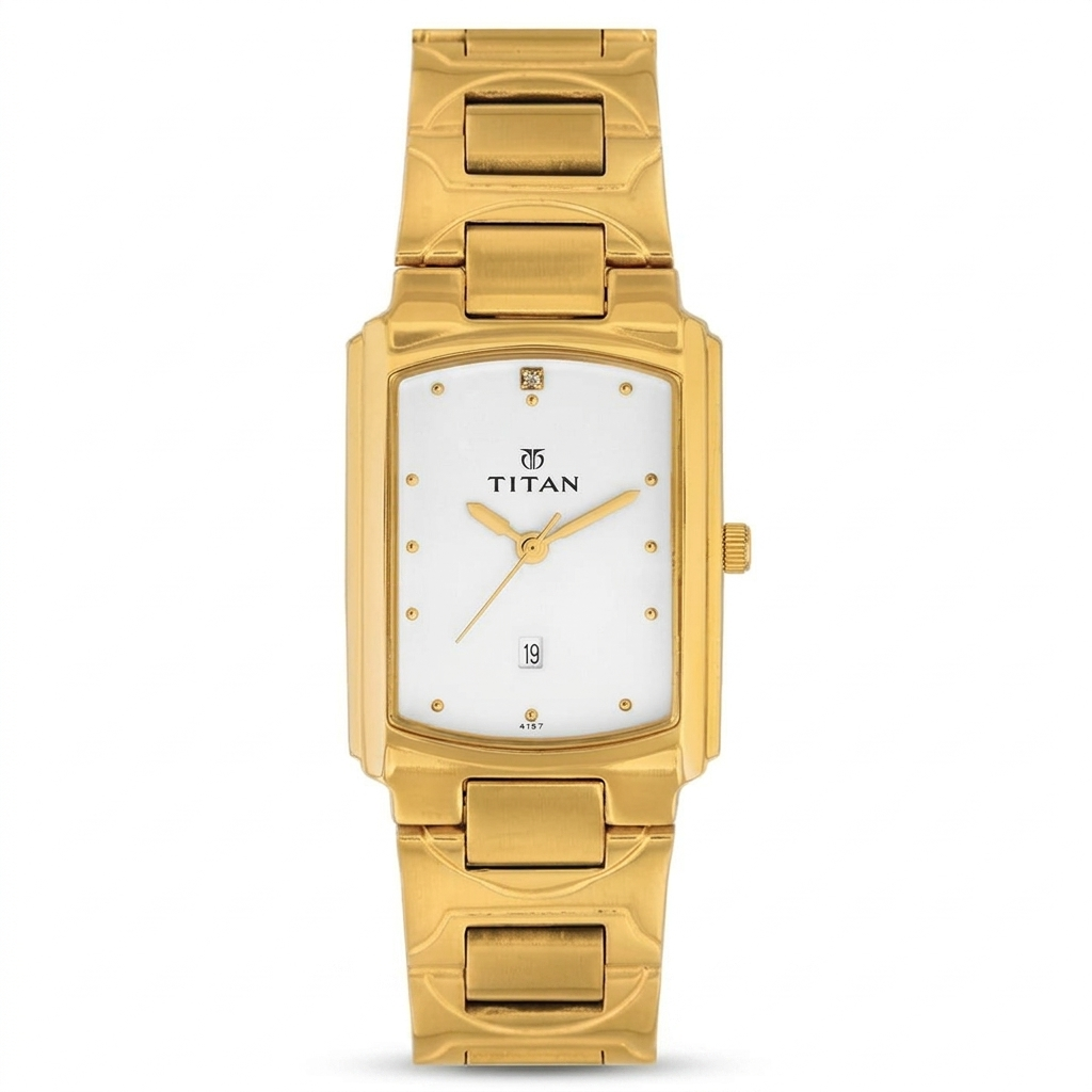 Titan 1955YM01 | Titan Quartz Analog with Date White Dial Metal Strap Watch for Men