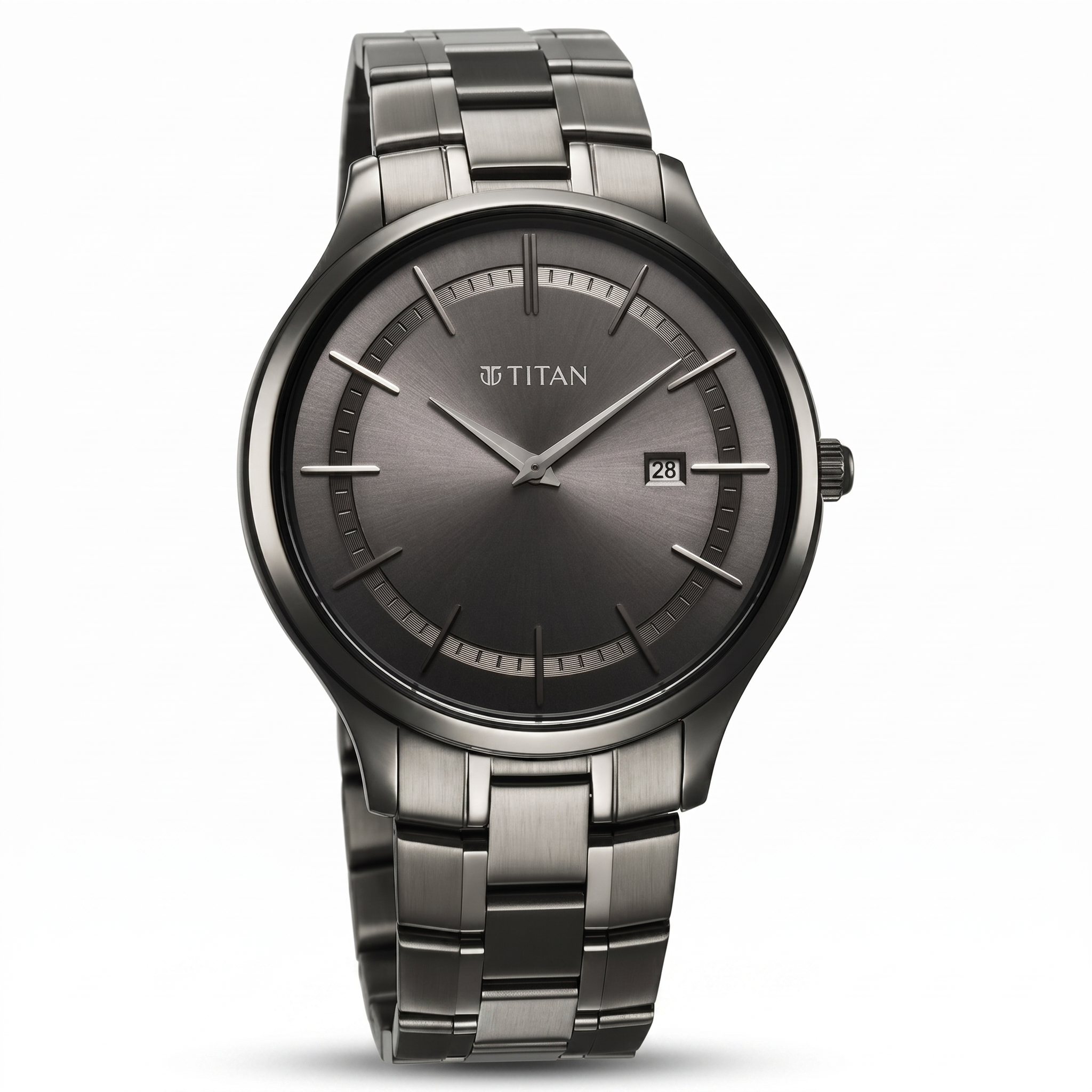 Titan 90142QM06 | Titan Clasique Slim Quartz Analog with Date Grey Dial With Grey Color Stainless Steel Strap Watch For Men