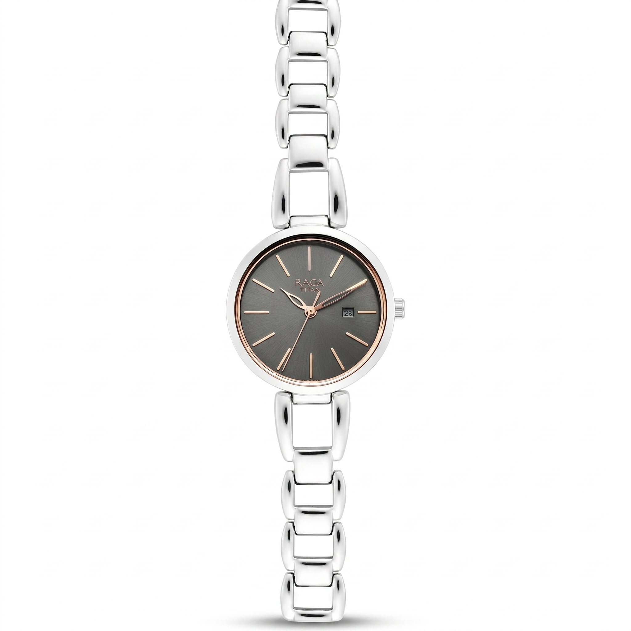 Titan 2642SM01 | Titan Raga Viva Grey Dial Analog with Date Silver Metal Strap Watch for Women