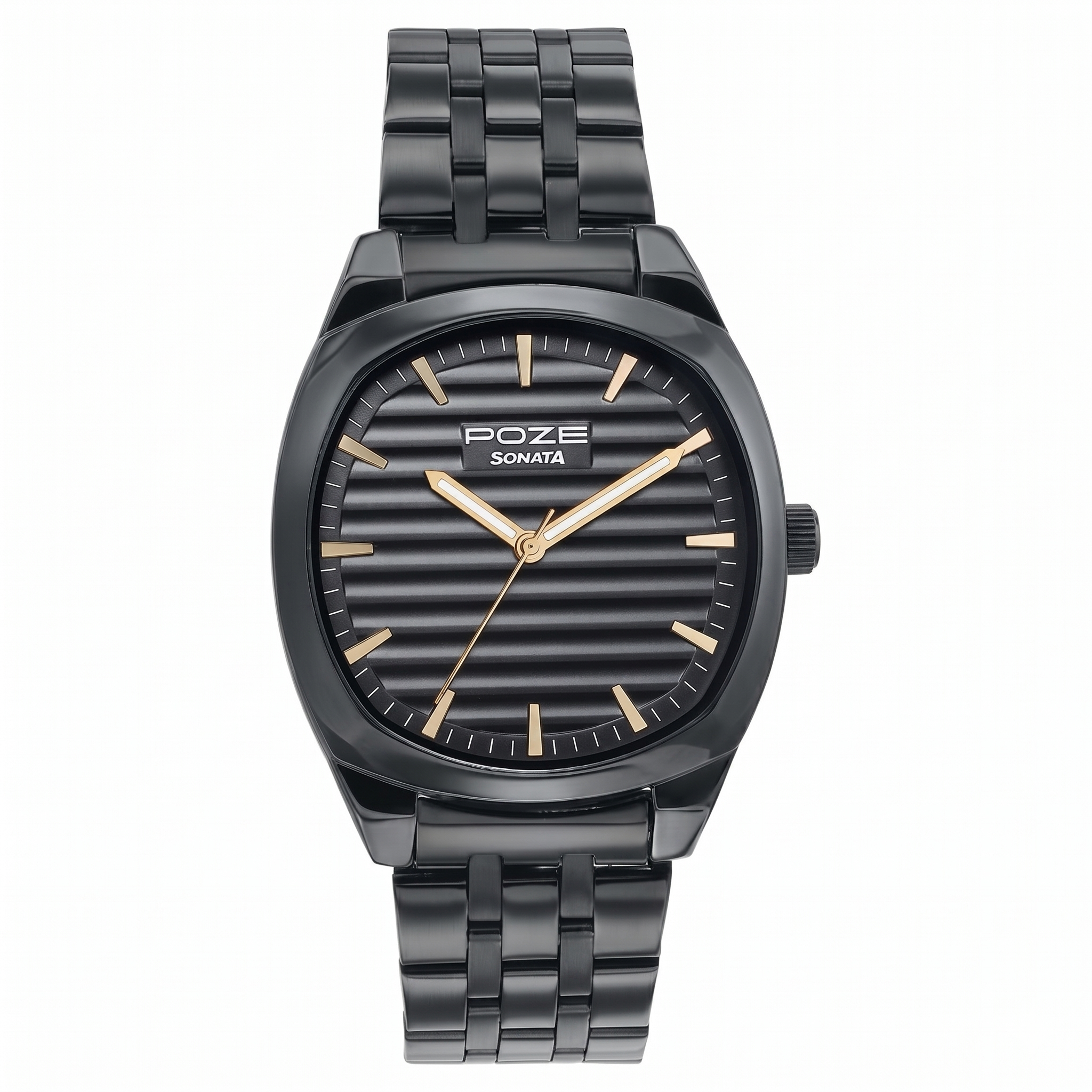 Sonata SP70094NM01W | Poze By Sonata Quartz Analog Black Dial Black Metal Strap Watch For Men